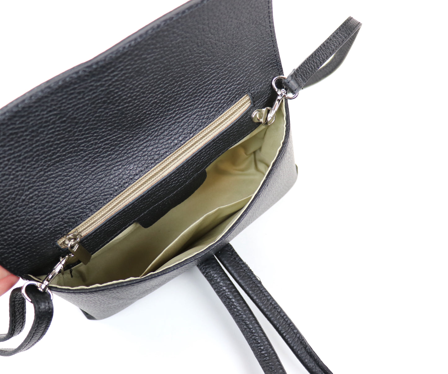 Rose Italian Leather Handbag with Detachable Straps BLACK