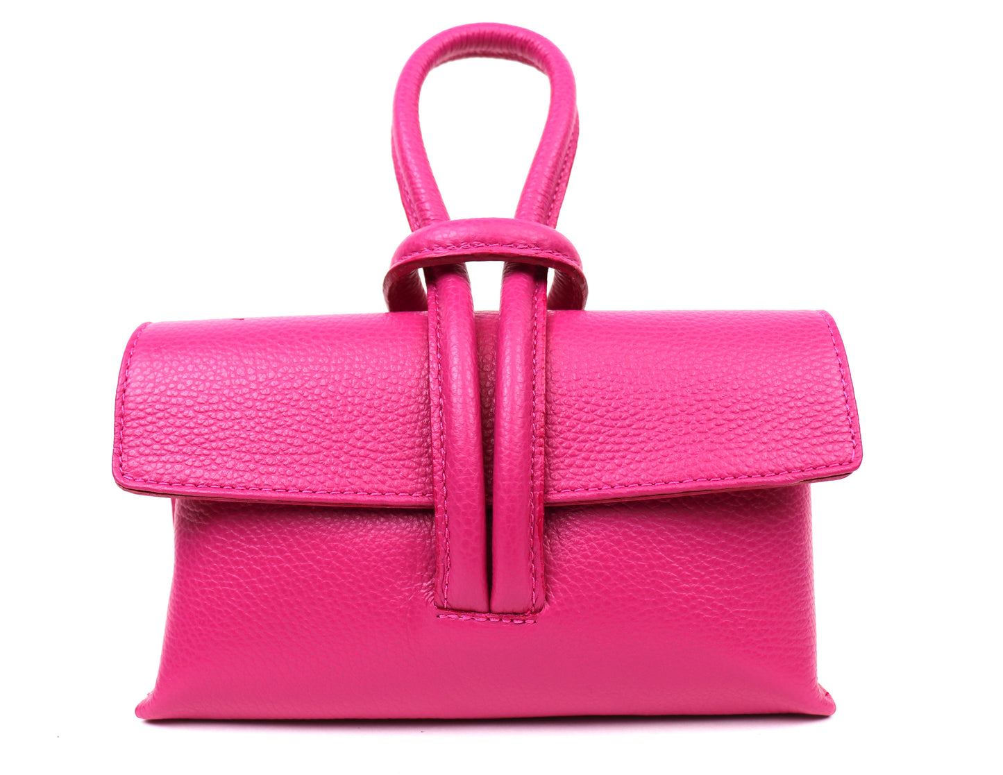 Rose Italian Leather Handbag with Detachable Straps FUCHSIA