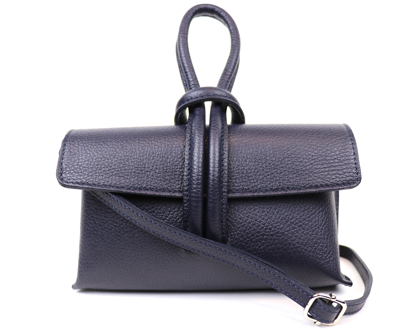 Rose Italian Leather Handbag with Detachable Straps NAVY