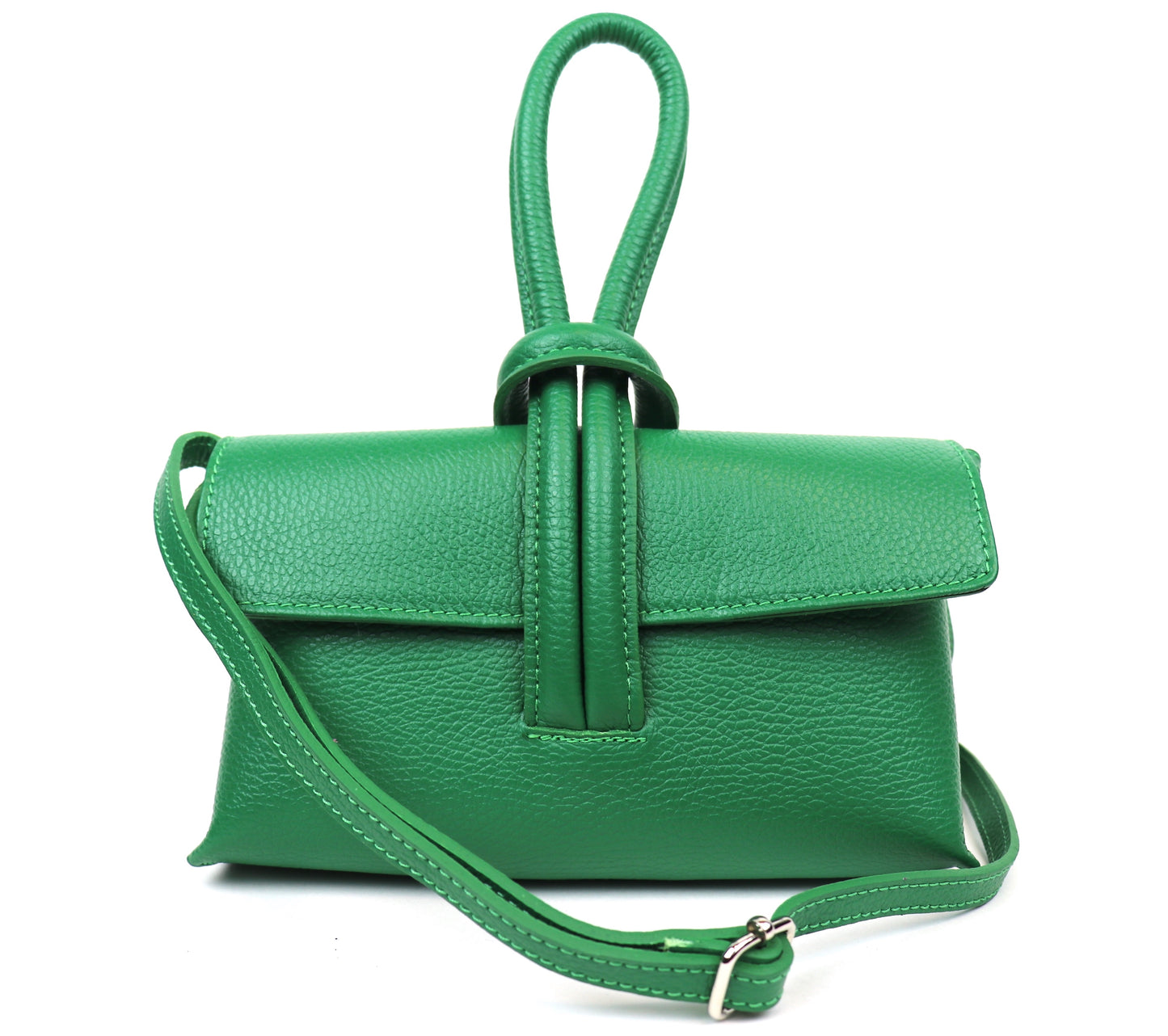 Rose Italian Leather Handbag with Detachable Straps EMERALD
