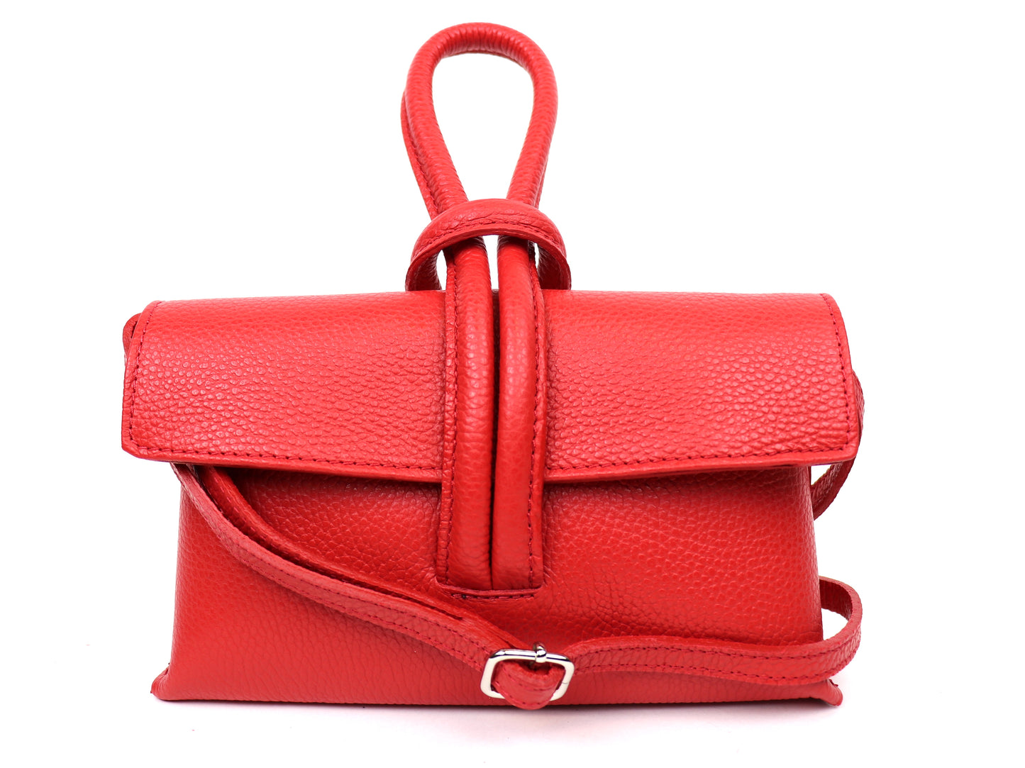 Rose Italian Leather Handbag with Detachable Straps RED