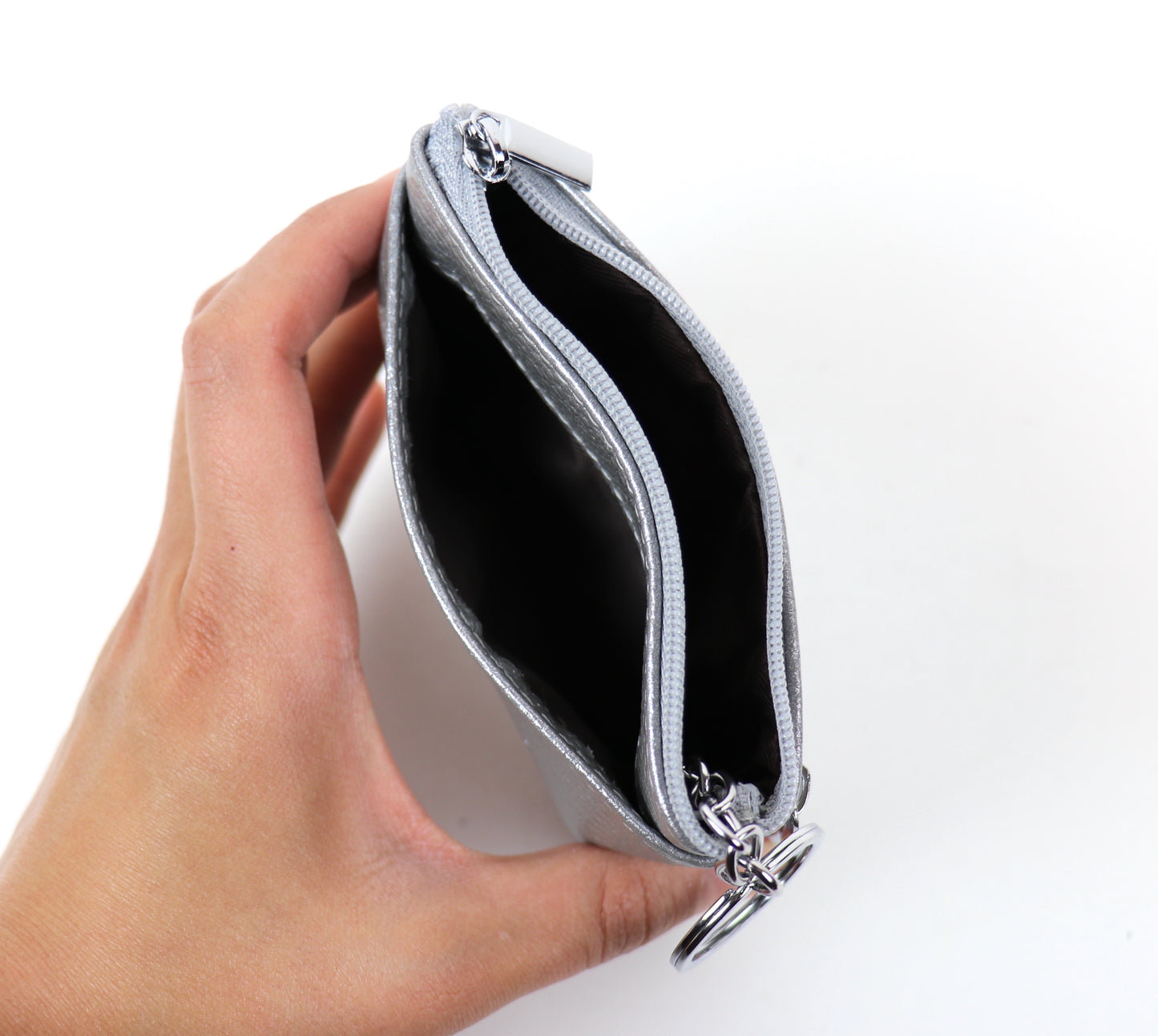 Leather Small Three Zip Card/Cash Pouch - Lussoinpelle Silver