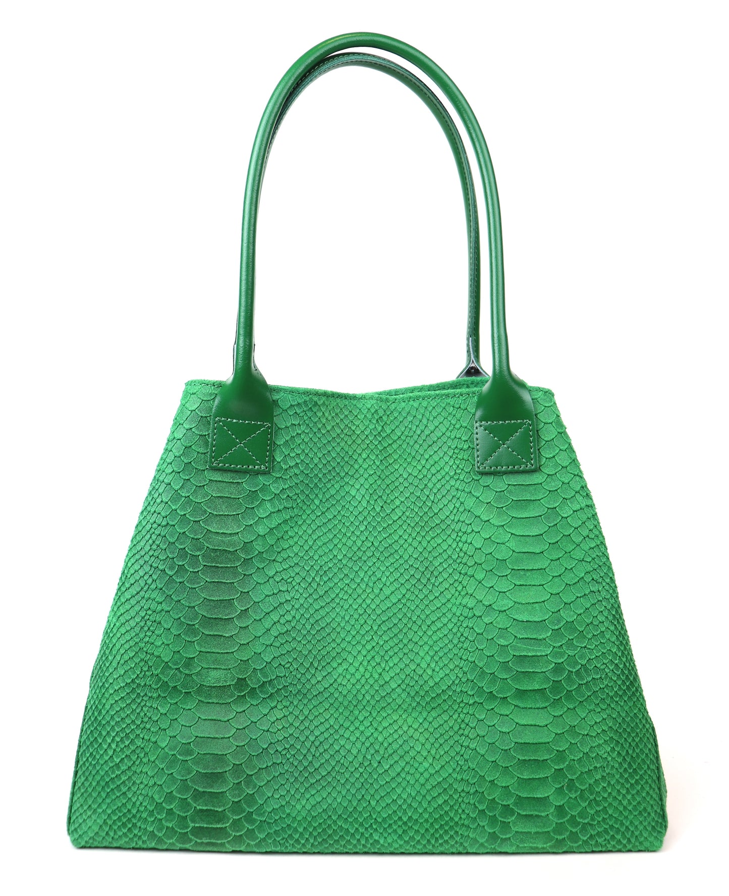 Green Suede Two Style Large Shopper Bag - Front View