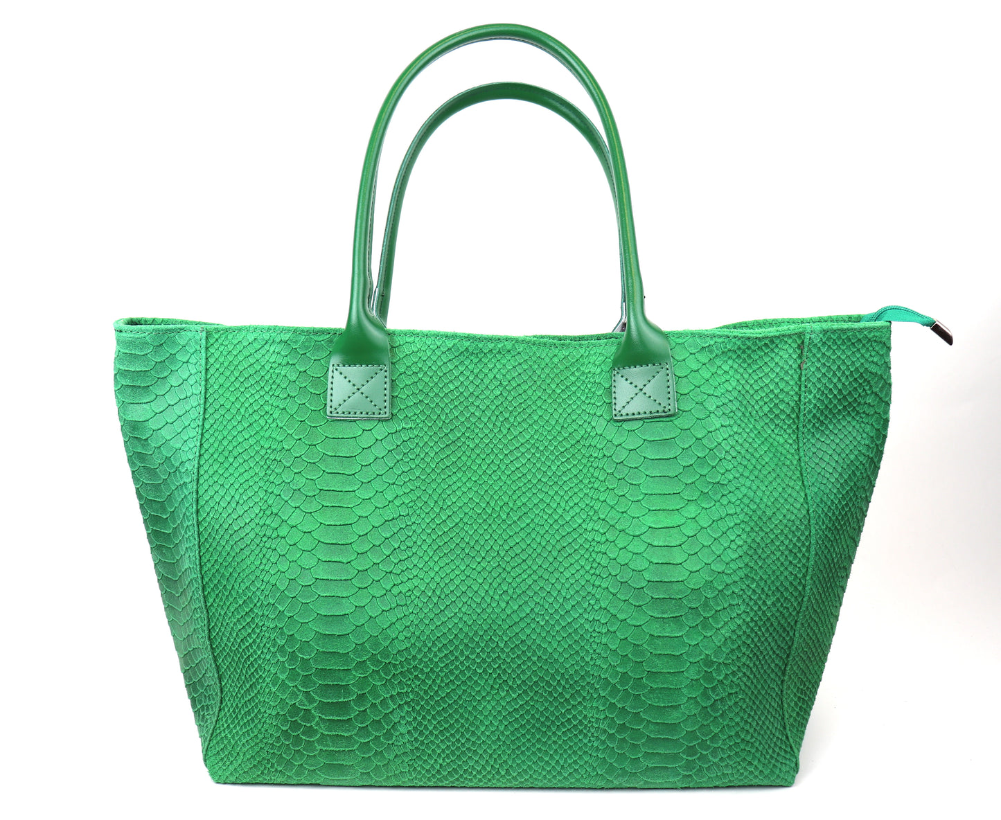 Green Suede Two Style Large Shopper Bag - Front View
