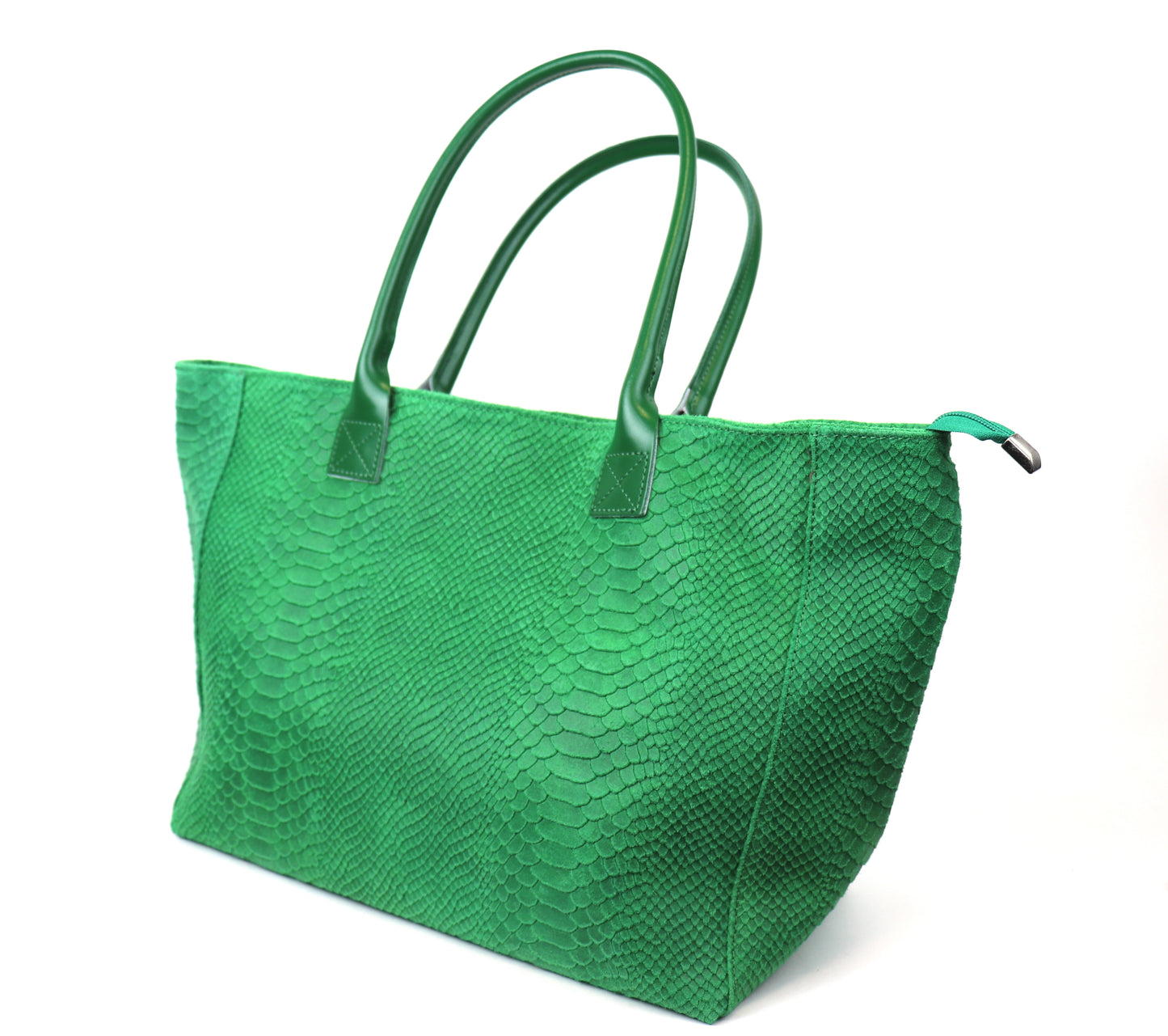Green Suede Two Style Large Shopper Bag - Front View