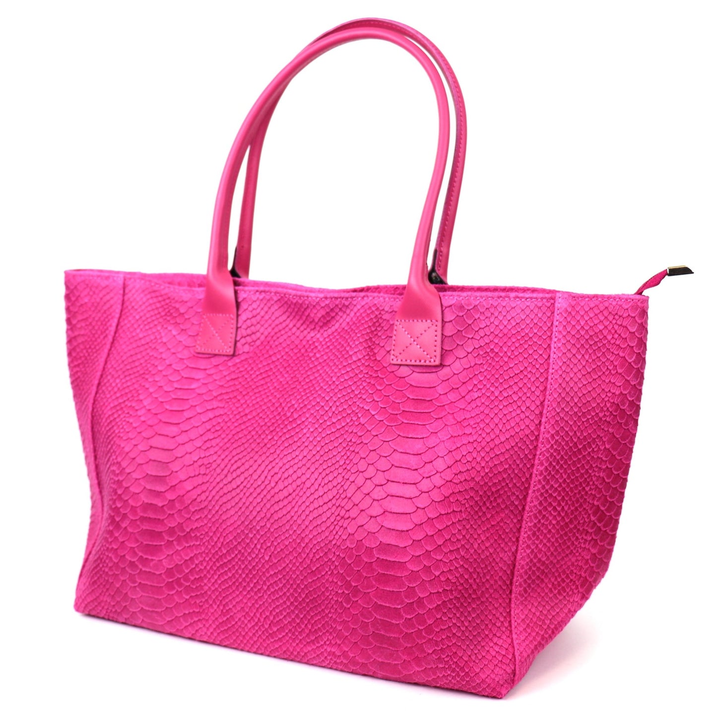 Fuchsia Pink Suede Two Style Large Shopper Bag - Front View