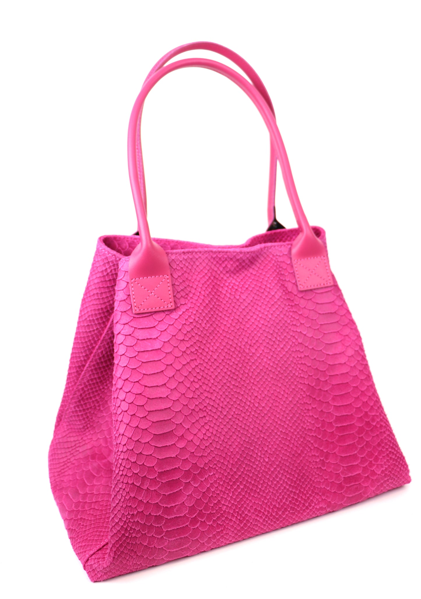 Fuchsia Pink Suede Two Style Large Shopper Bag - Front View