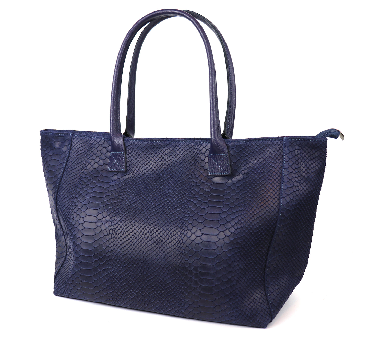 Navy Suede Two Style Large Shopper Bag - Front View