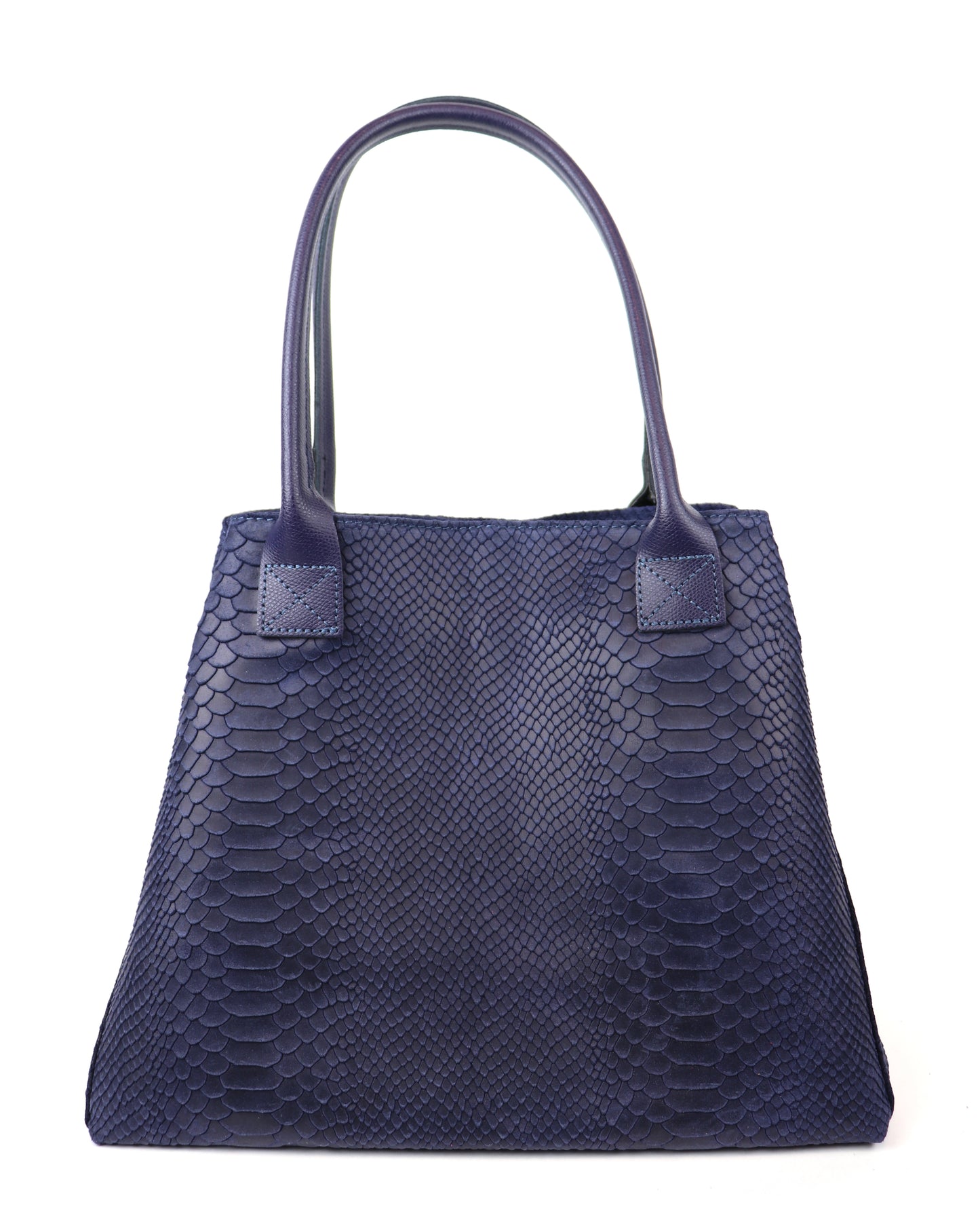 Navy Suede Two Style Large Shopper Bag - Front View