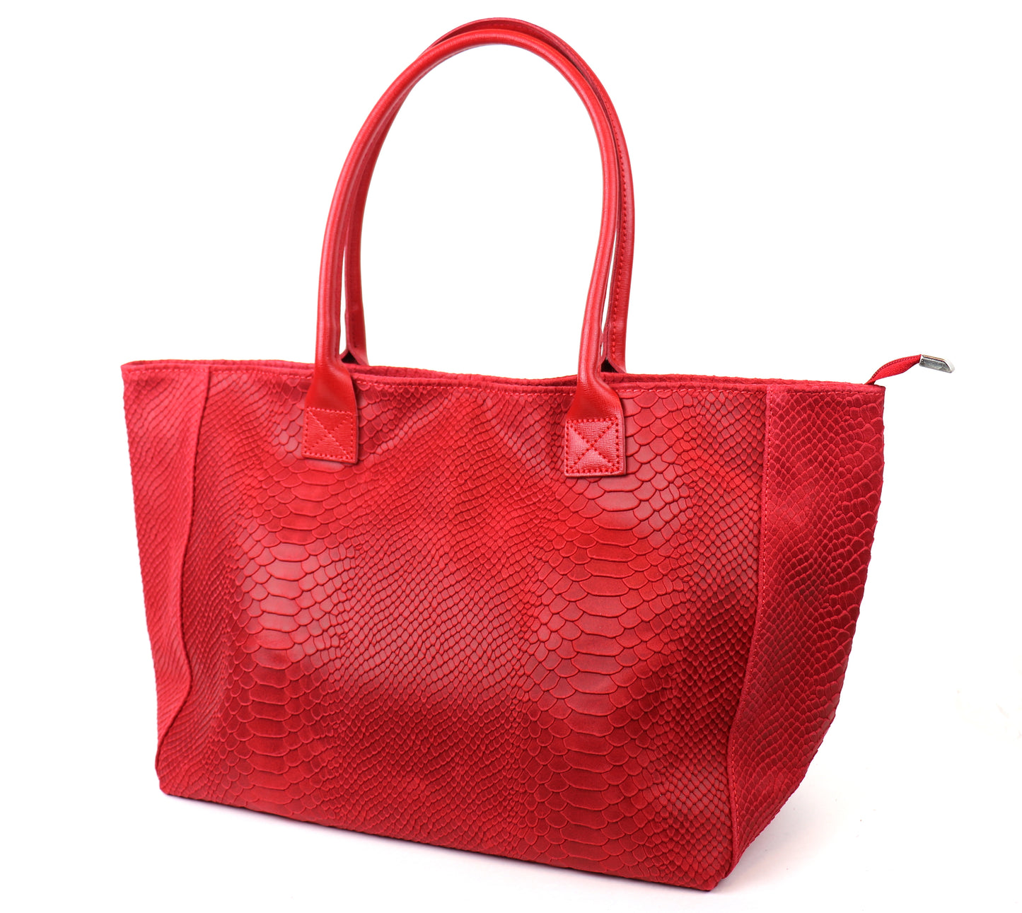 Red Suede Two Style Large Shopper Bag - Front View