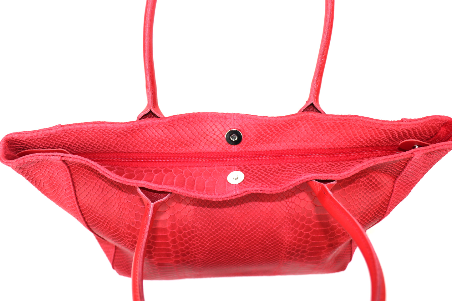 Red Suede Two Style Large Shopper Bag - Open Top View