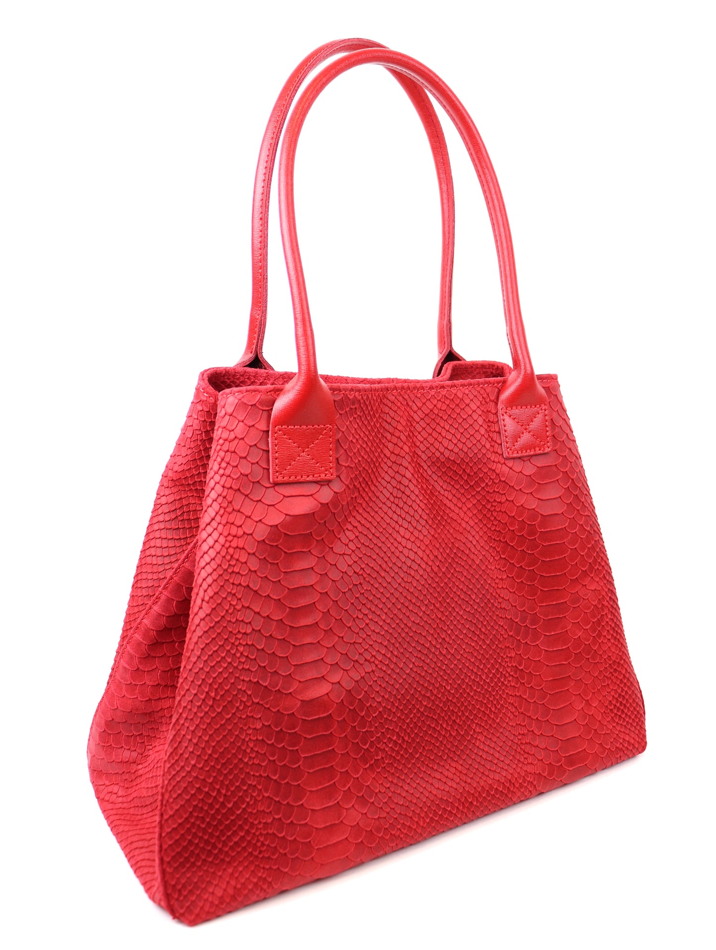 Red Suede Two Style Large Shopper Bag - Side Angle
