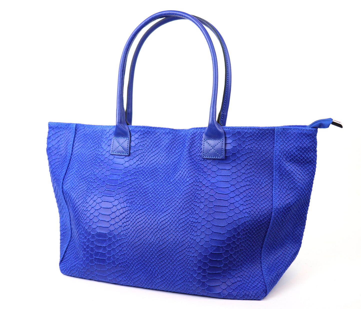 Royal Blue Suede Two Style Large Shopper Bag - Front View