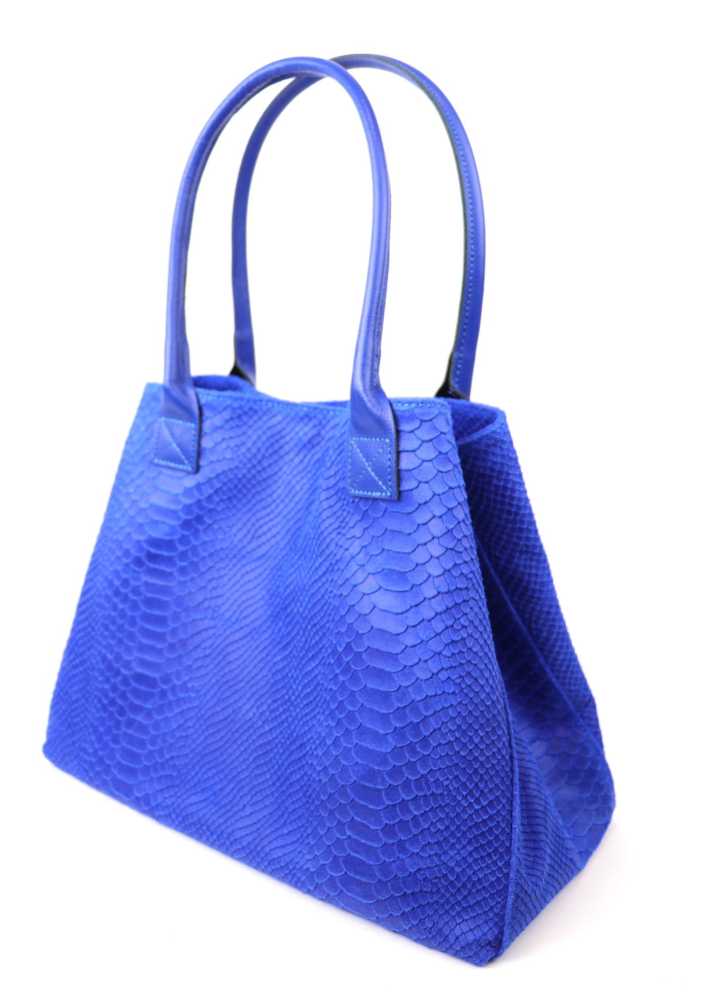 Royal Blue Suede Two Style Large Shopper Bag - Side Angle