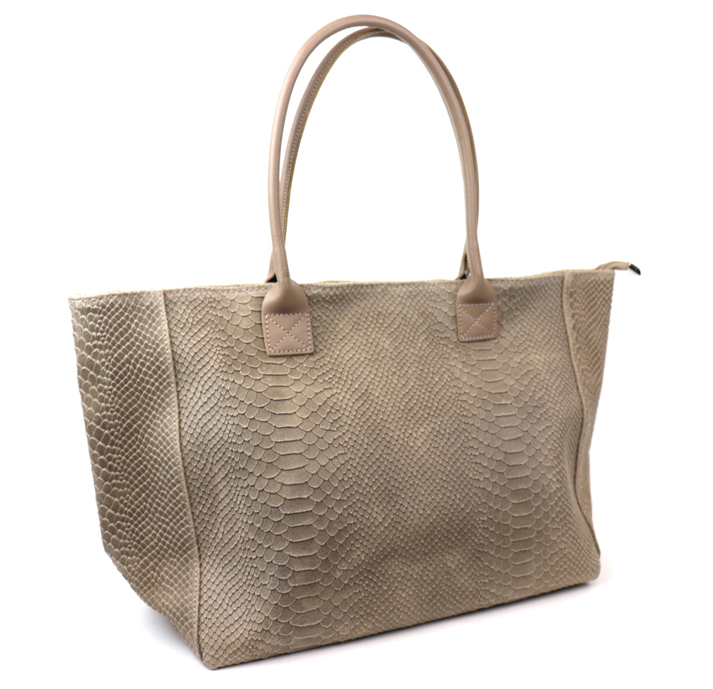 Beige Suede Two Style Large Shopper Bag - Front View