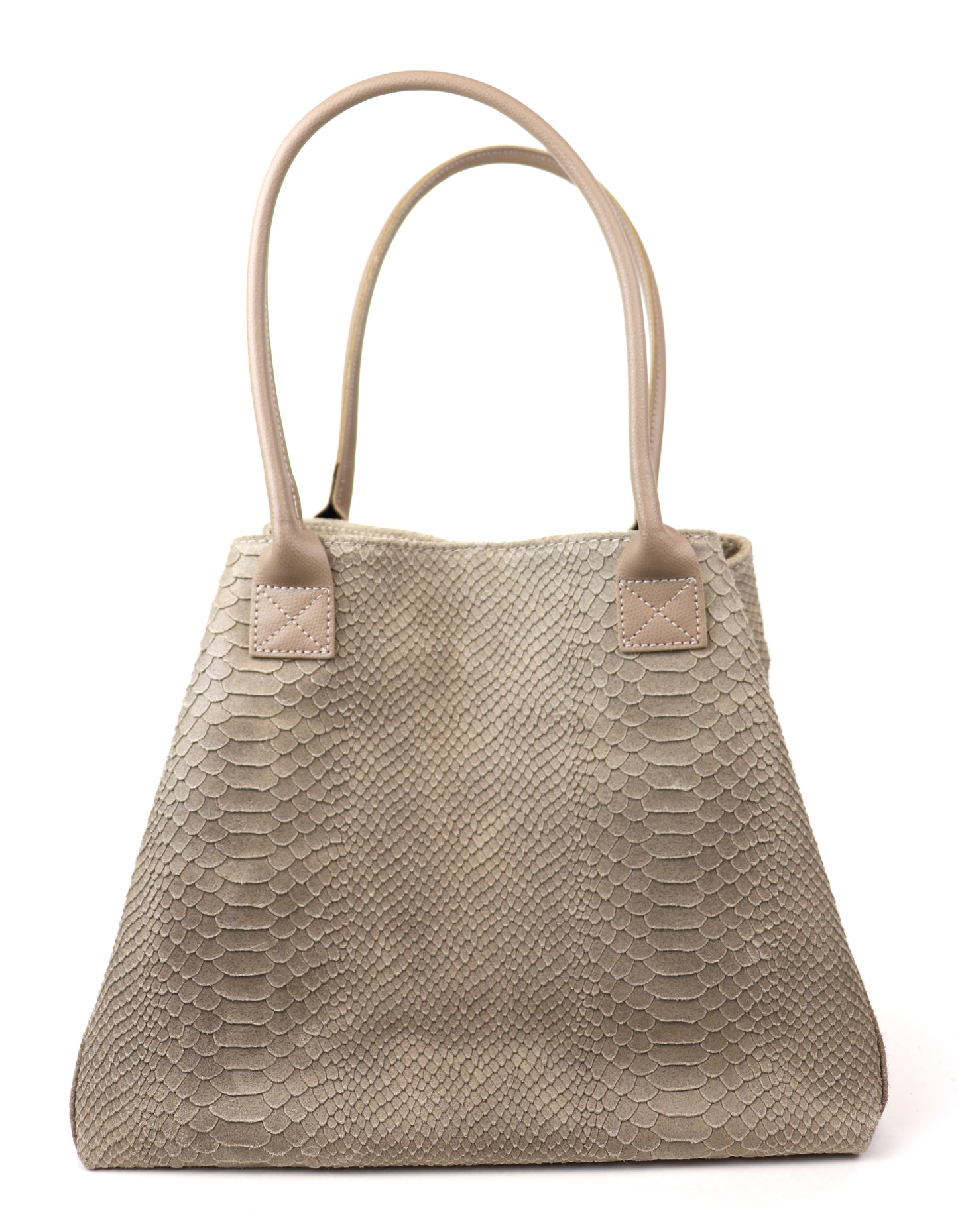 Beige Suede Two Style Large Shopper Bag - Front View