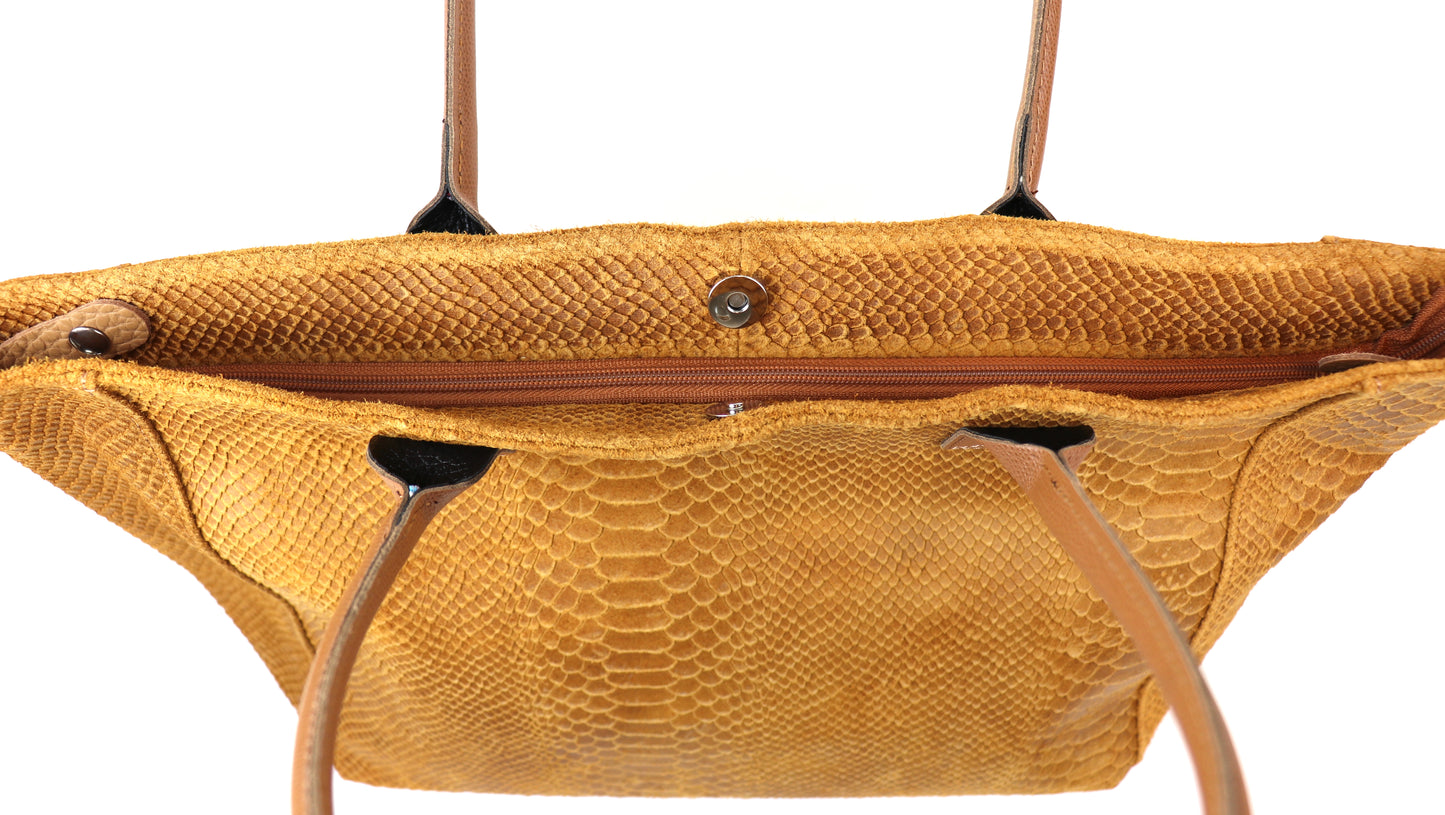 Dark Yellow Suede Two Style Large Shopper Bag - Open Top View