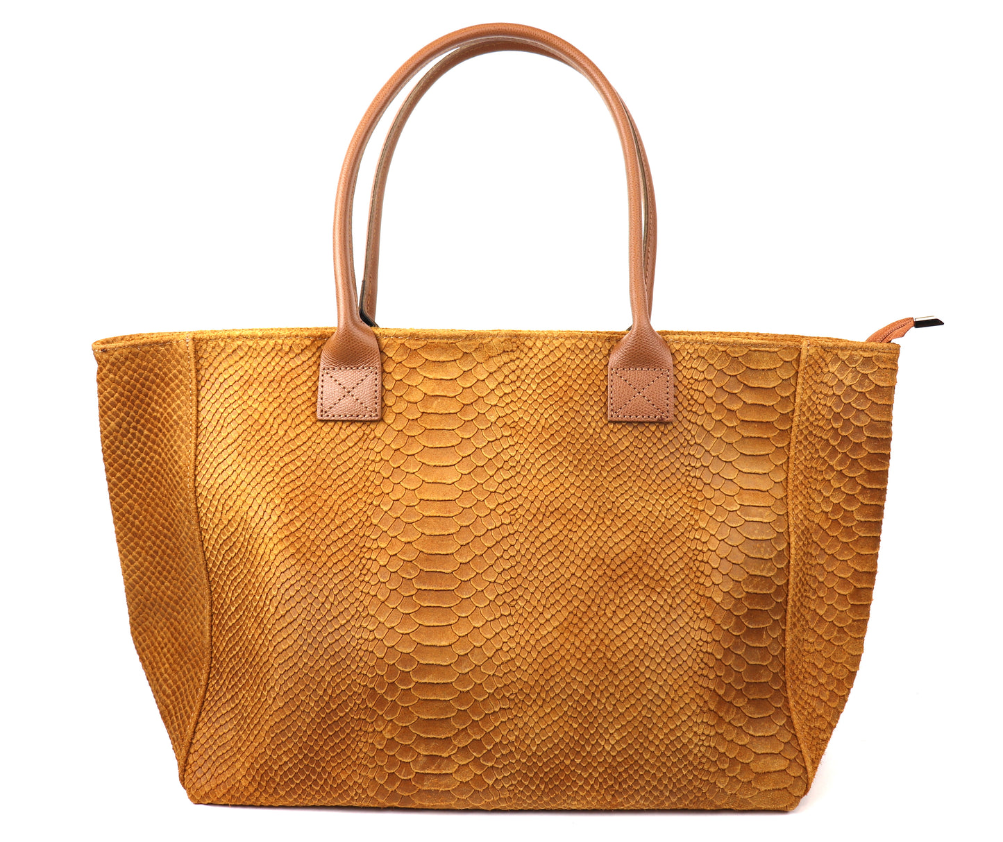 Dark Yellow Suede Two Style Large Shopper Bag - Front View