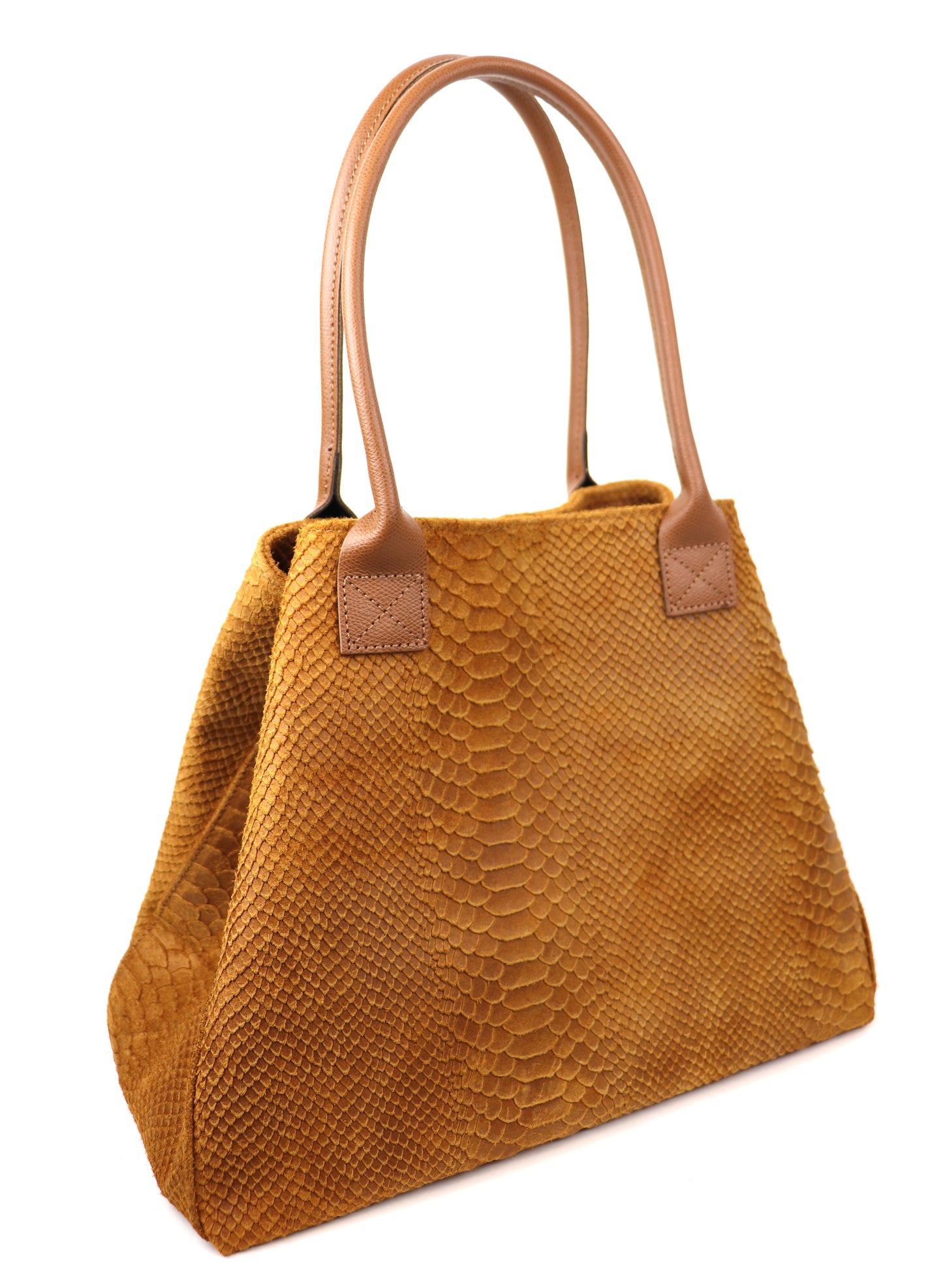 Dark Yellow Suede Two Style Large Shopper Bag - Side Angle