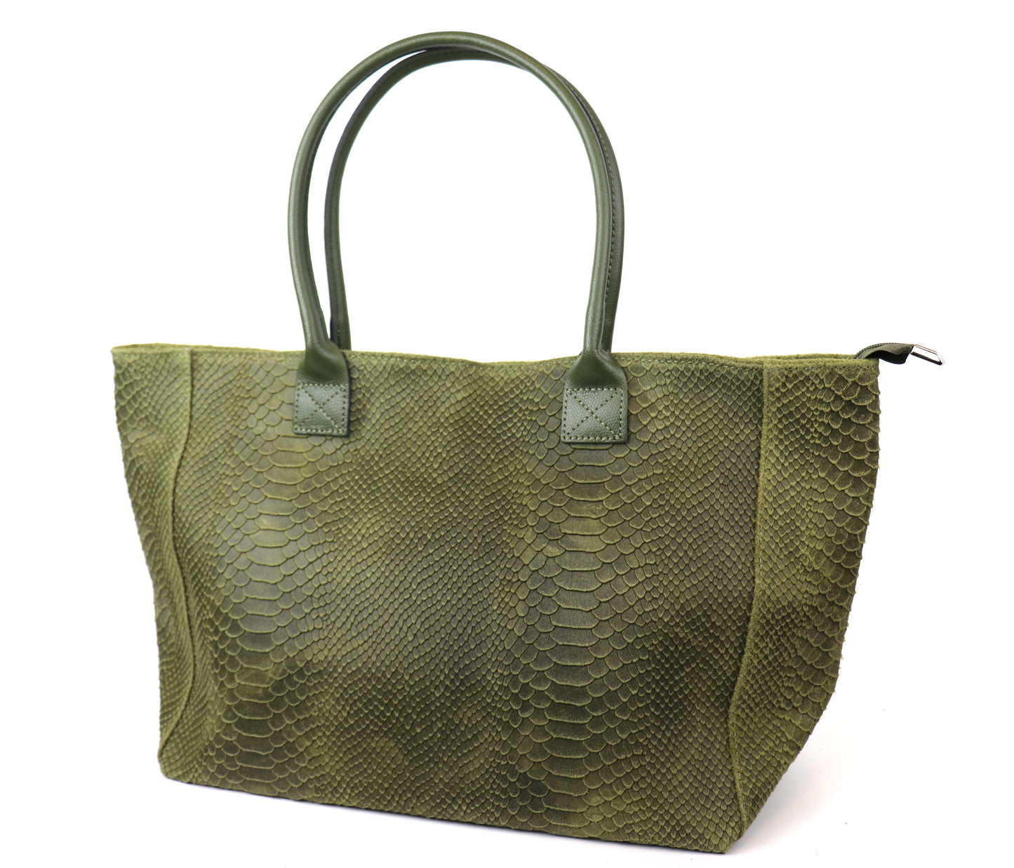 Olive Green Suede Two Style Large Shopper Bag - Front View