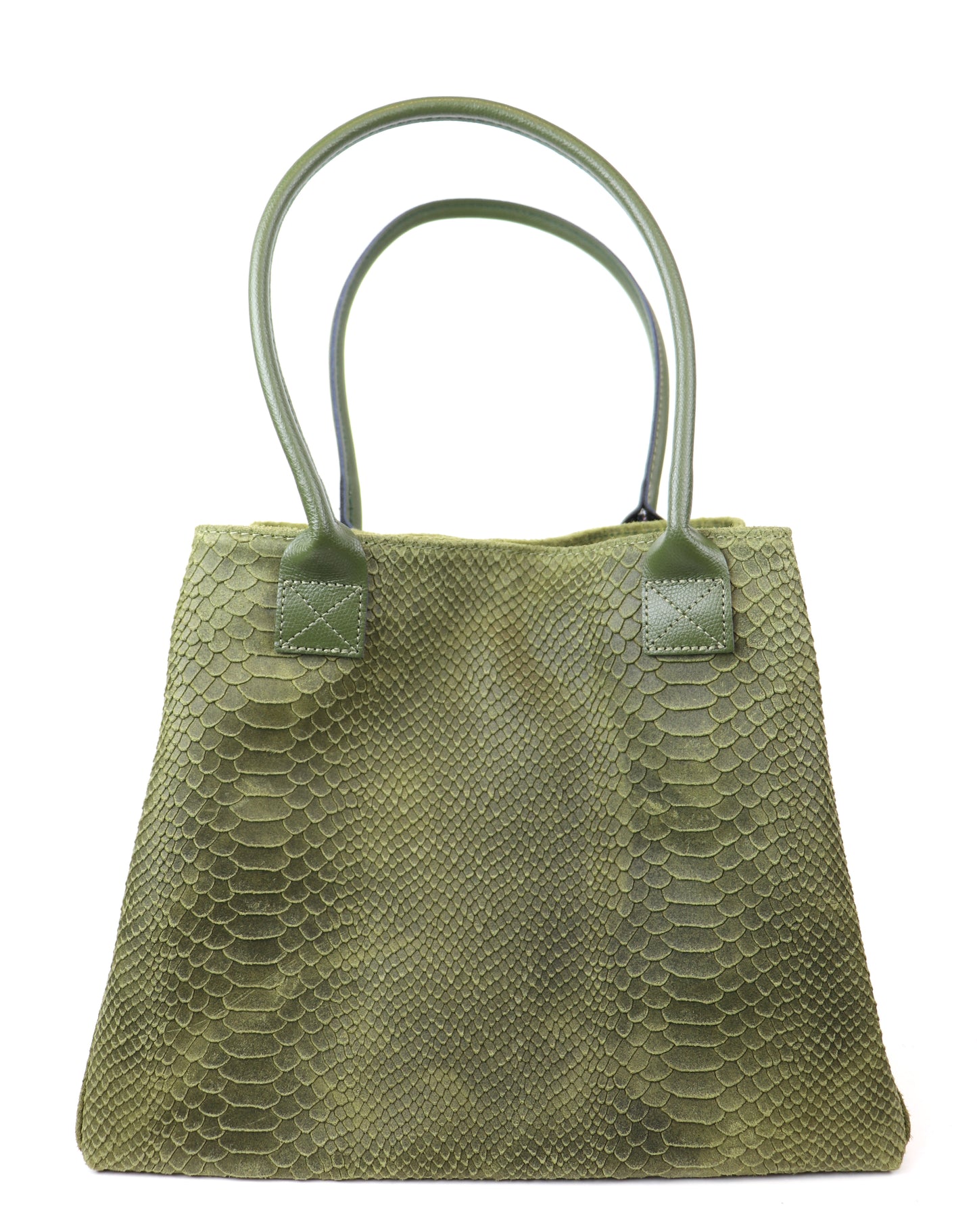 Olive Green Suede Two Style Large Shopper Bag - Front View