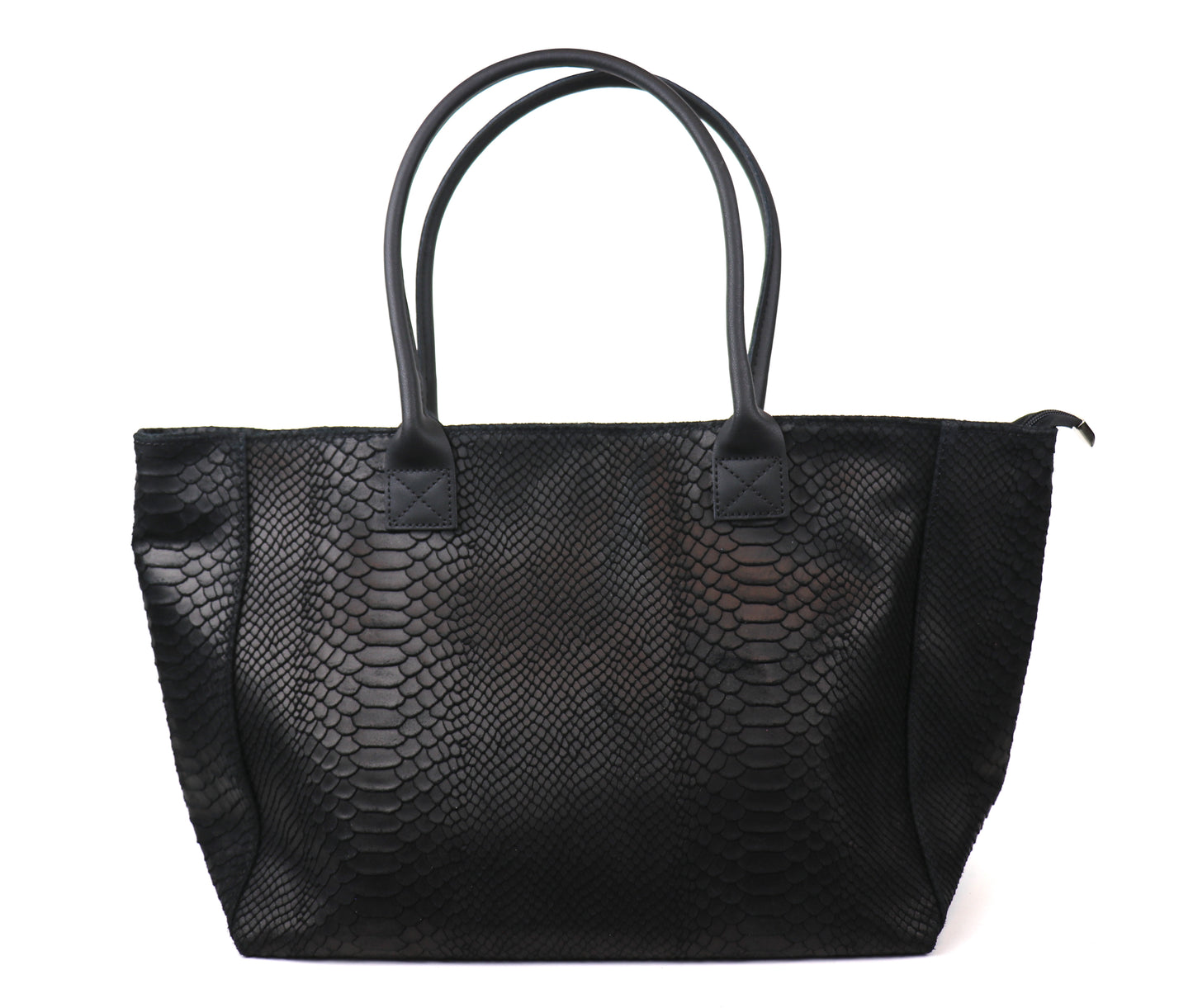 Black Suede Two Style Large Shopper Bag - Front View