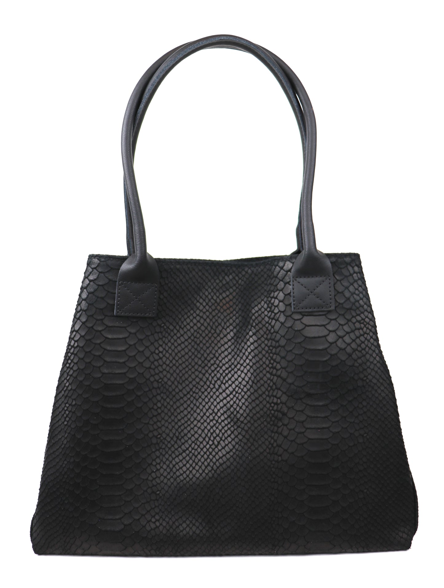 Black Suede Two Style Large Shopper Bag - Front View