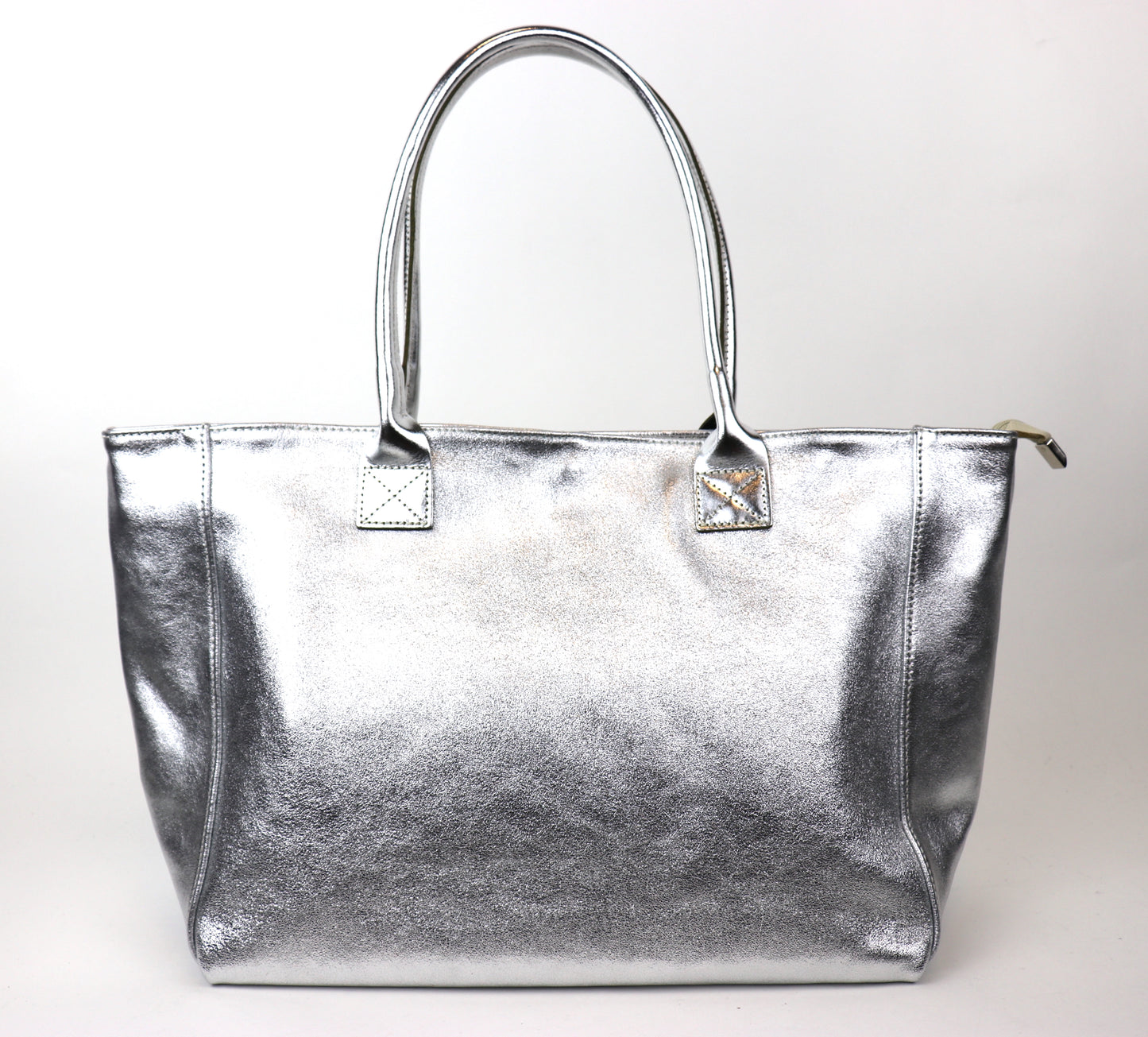 Silver Suede Two Style Large Shopper Bag - Front View