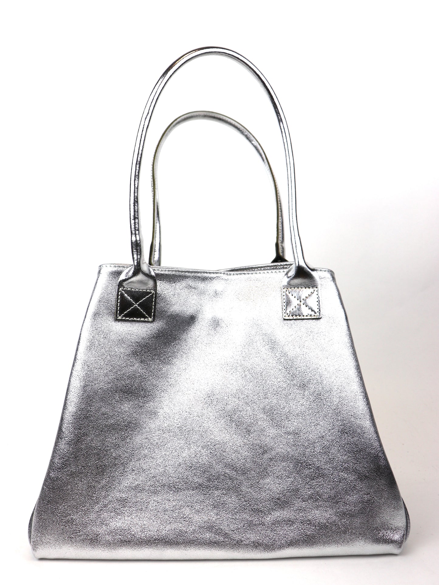 Silver Suede Two Style Large Shopper Bag - Front View