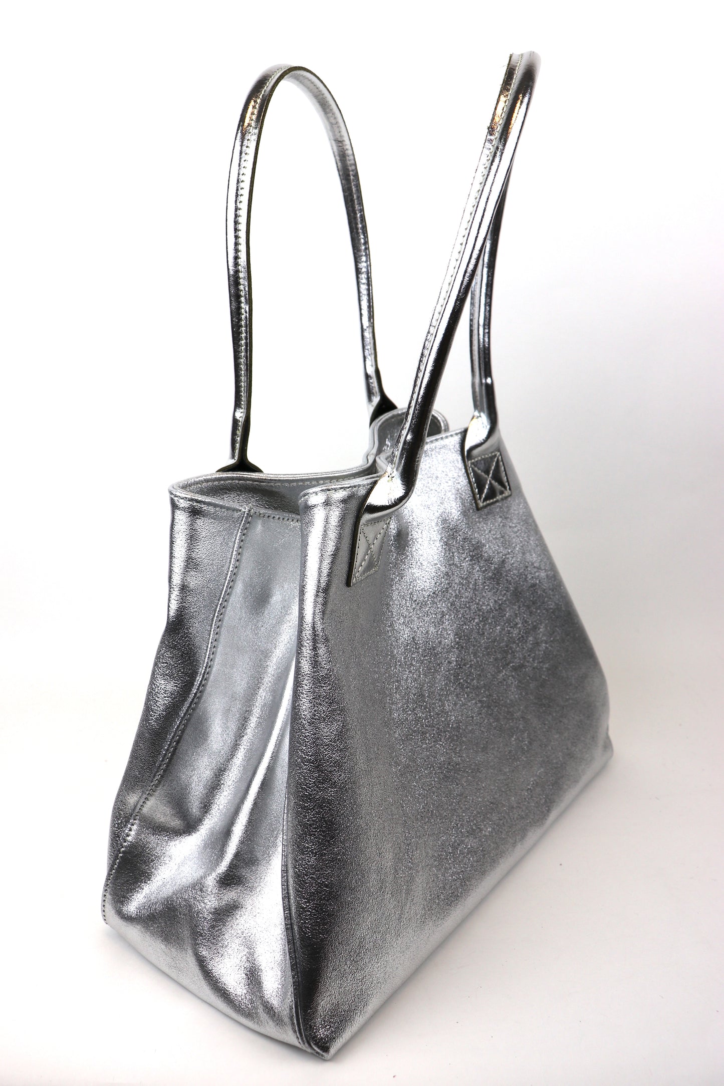 Silver Suede Two Style Large Shopper Bag - Side Angle