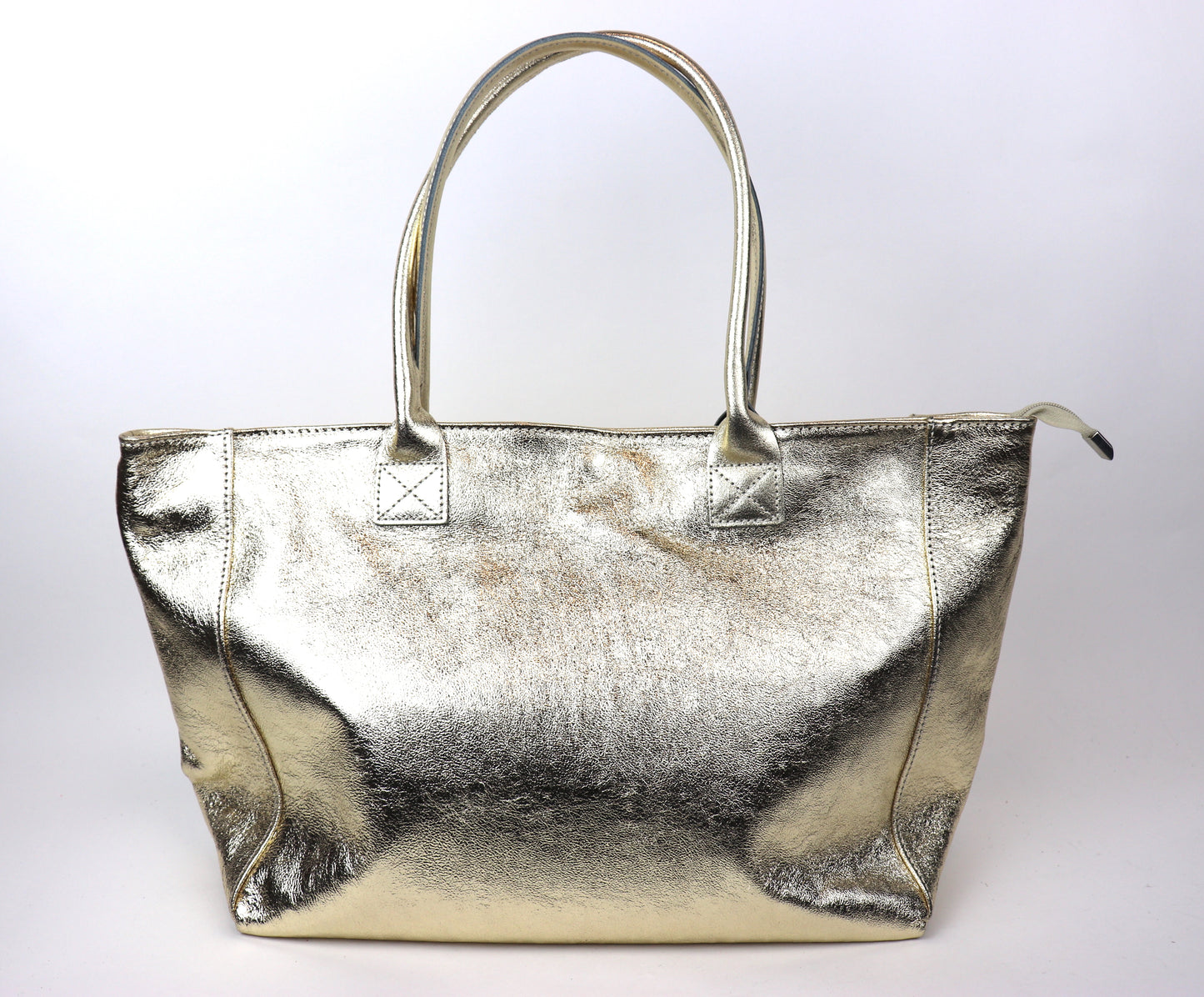 Gold Metallic Suede Two Style Large Shopper Bag - Front View