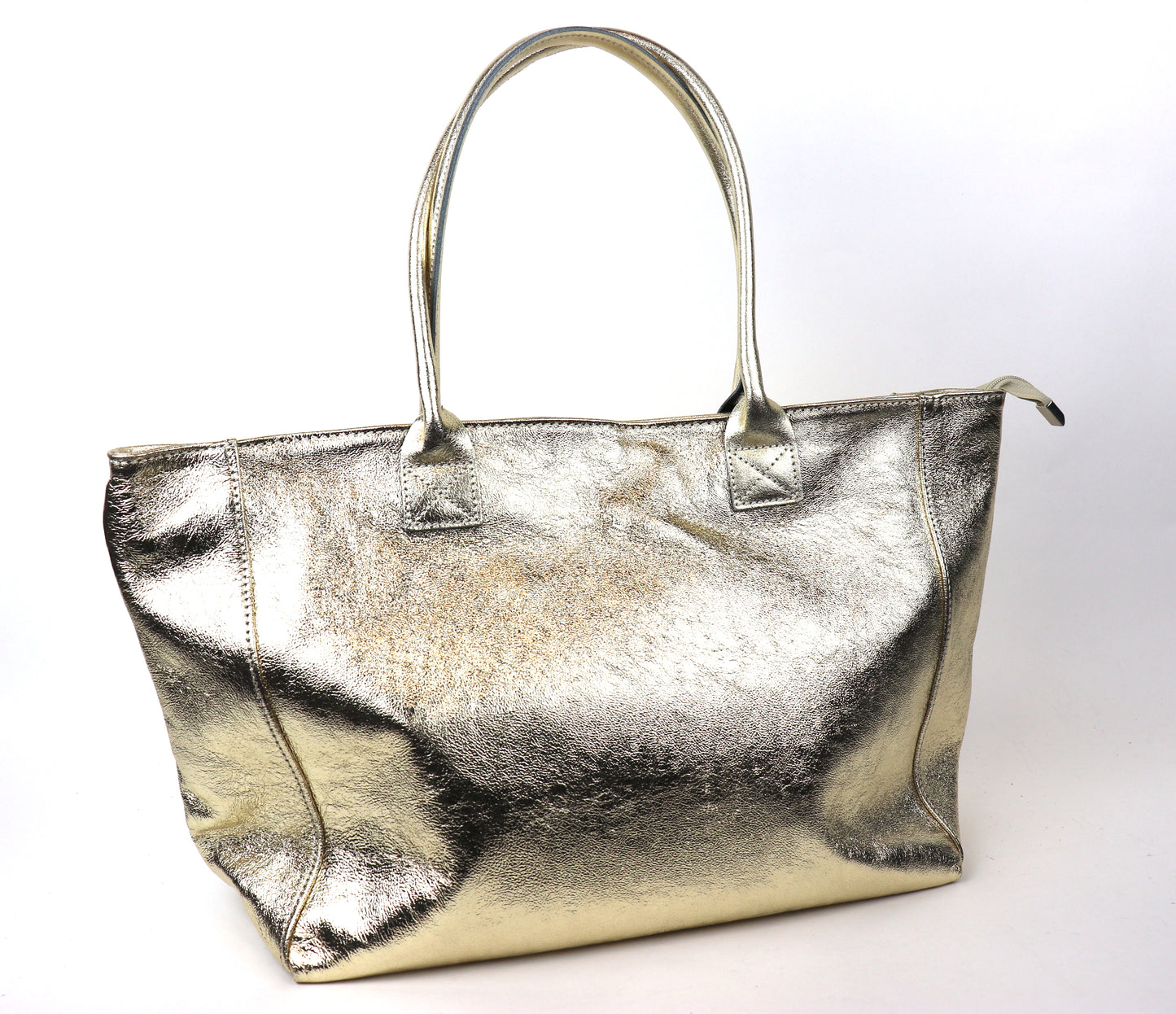 Gold Metallic Suede Two Style Large Shopper Bag - Front View