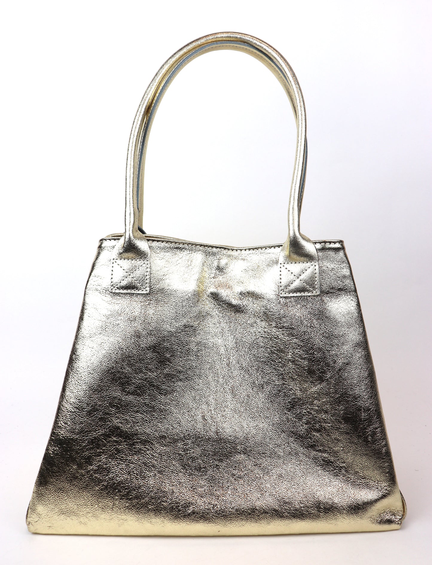 Gold Metallic Suede Two Style Large Shopper Bag - Front View