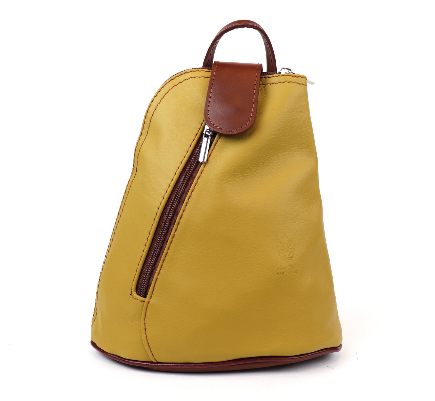 Small Vera Pelle Italian Soft Leather Backpack Yellow / Tan