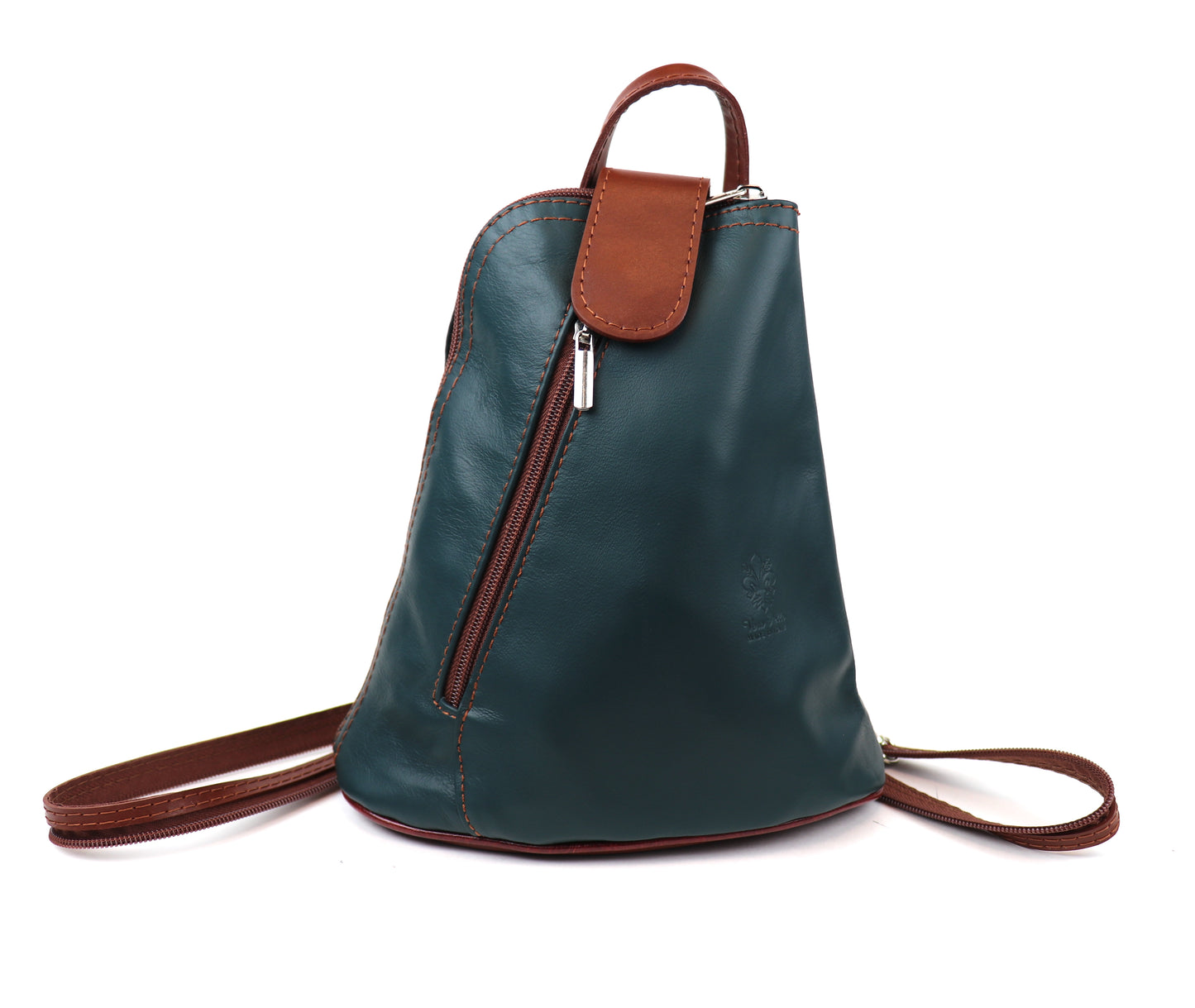 Small Vera Pelle Italian Soft Leather Backpack Dark Teal / Tan