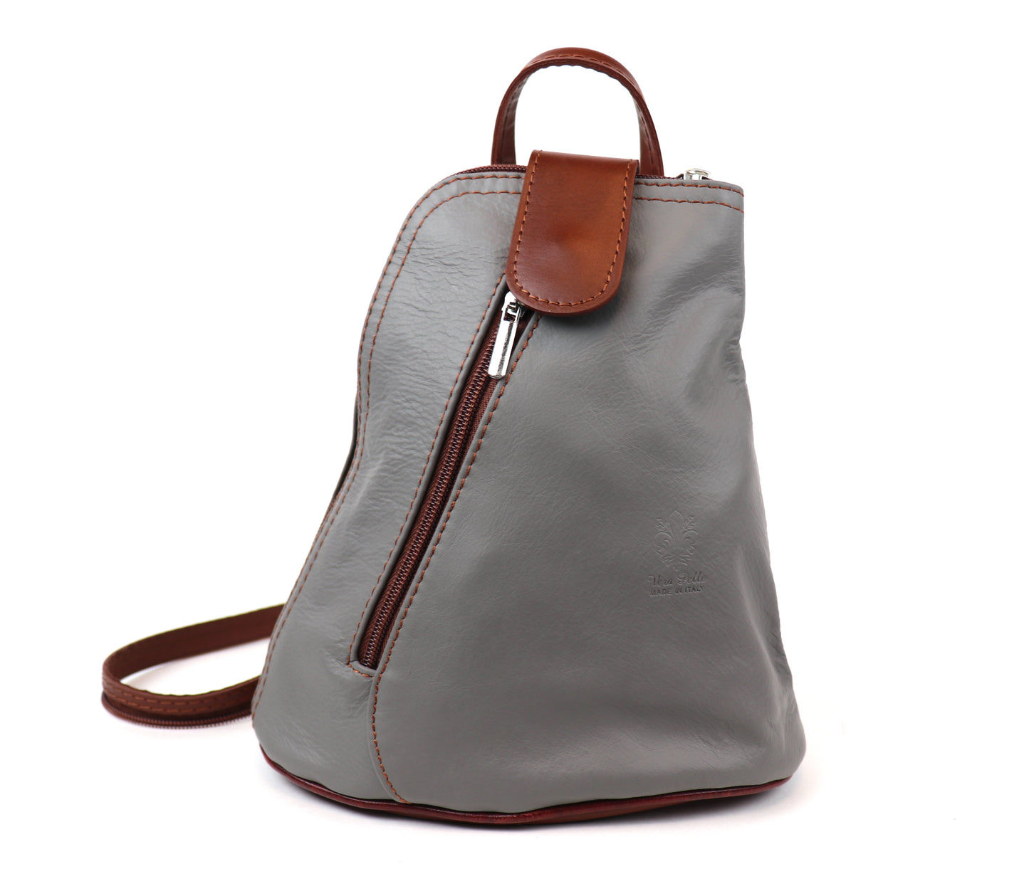 Small Vera Pelle Italian Soft Leather Backpack White/Tan