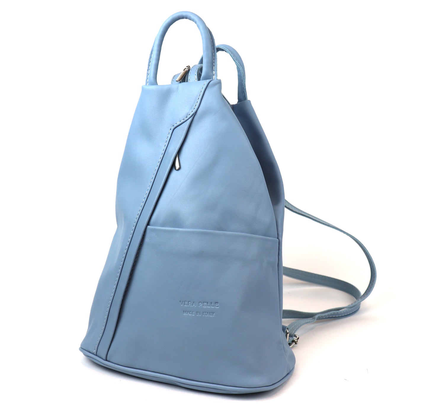 Vera Pelle Handmade Soft Leather Backpack Single Tone - Lussoinpelle Baby blue Bakcpack