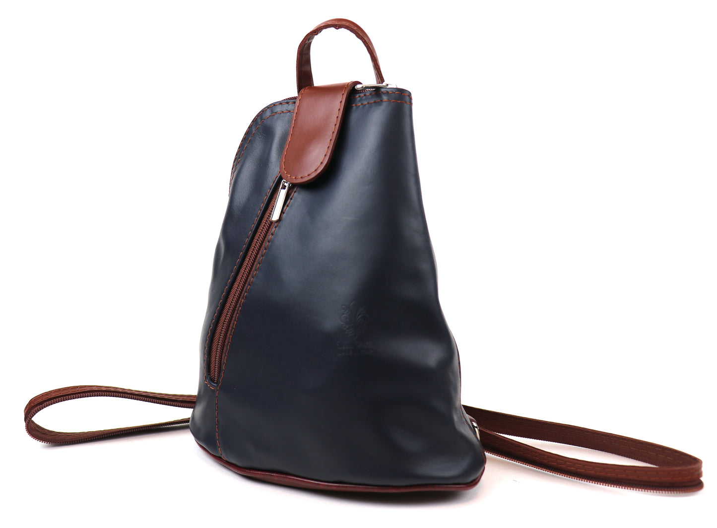 Small Vera Pelle Italian Soft Leather Backpack Navy/Tan