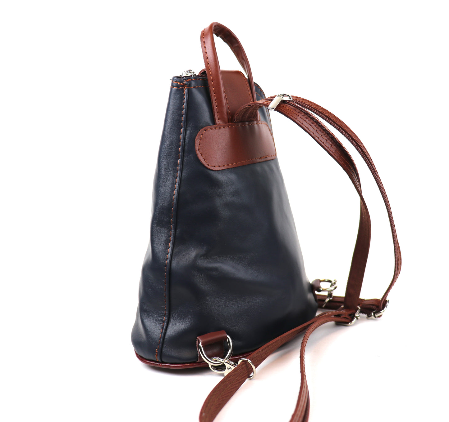 Small Vera Pelle Italian Soft Leather Backpack Black/Tan