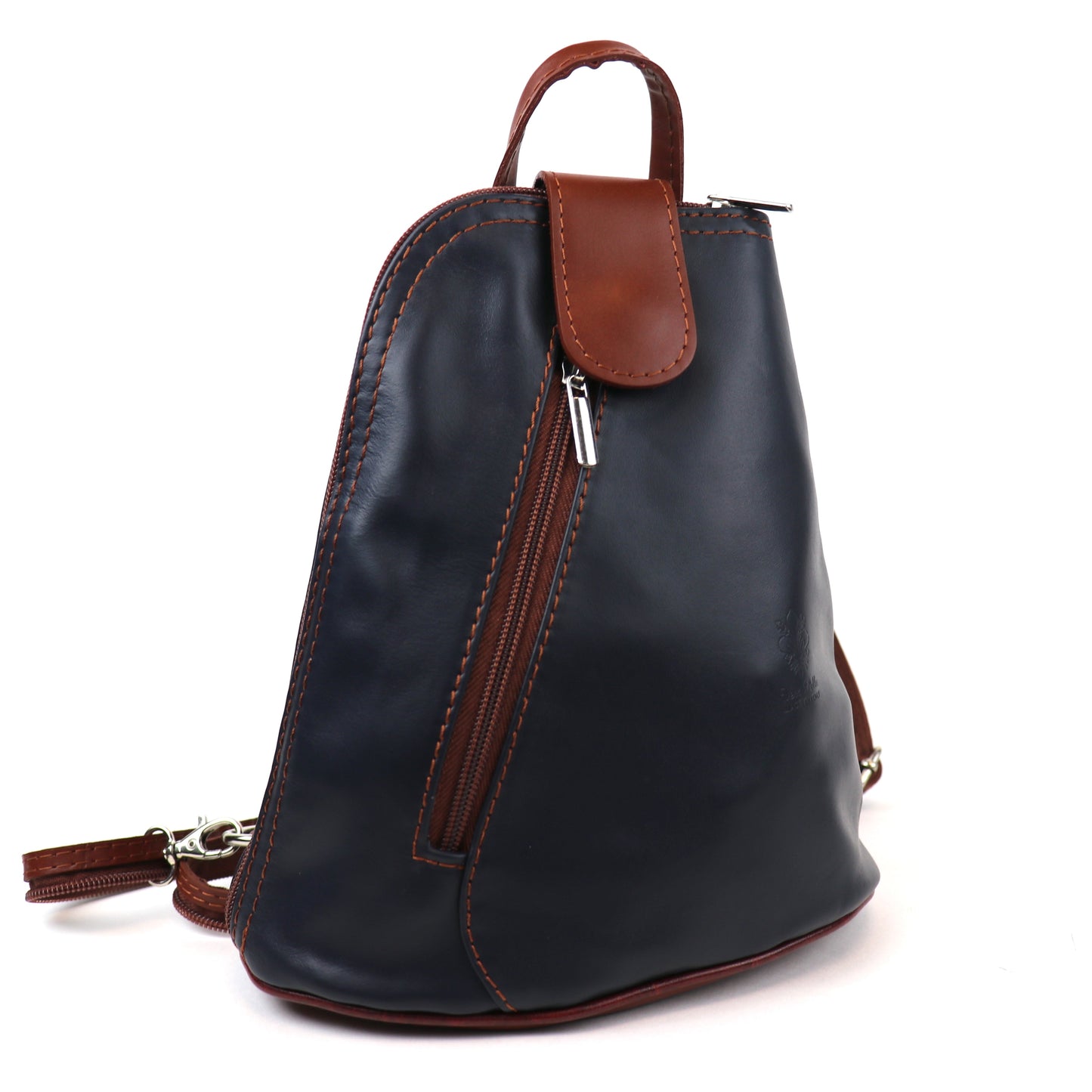 Small Vera Pelle Italian Soft Leather Backpack Black Tan