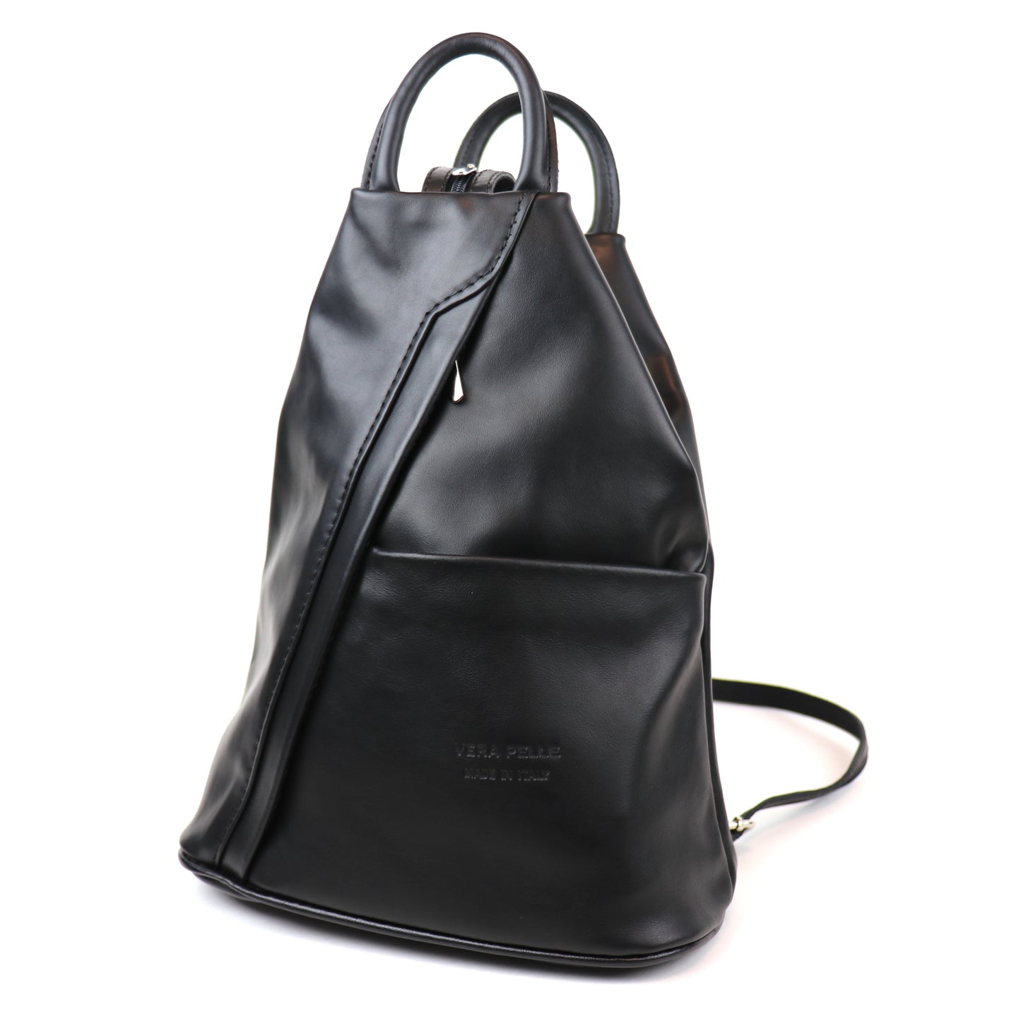 Vera Pelle Handmade Soft Leather Backpack Single Tone - Lussoinpelle Black Bakcpack