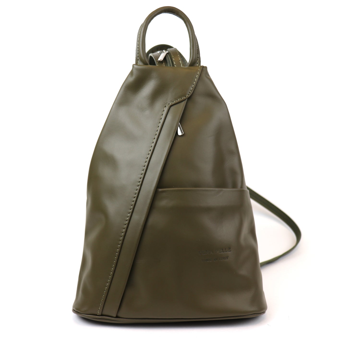 Vera Pelle Handmade Soft Leather Backpack Single Tone - Lussoinpelle Olive Green Bakcpack