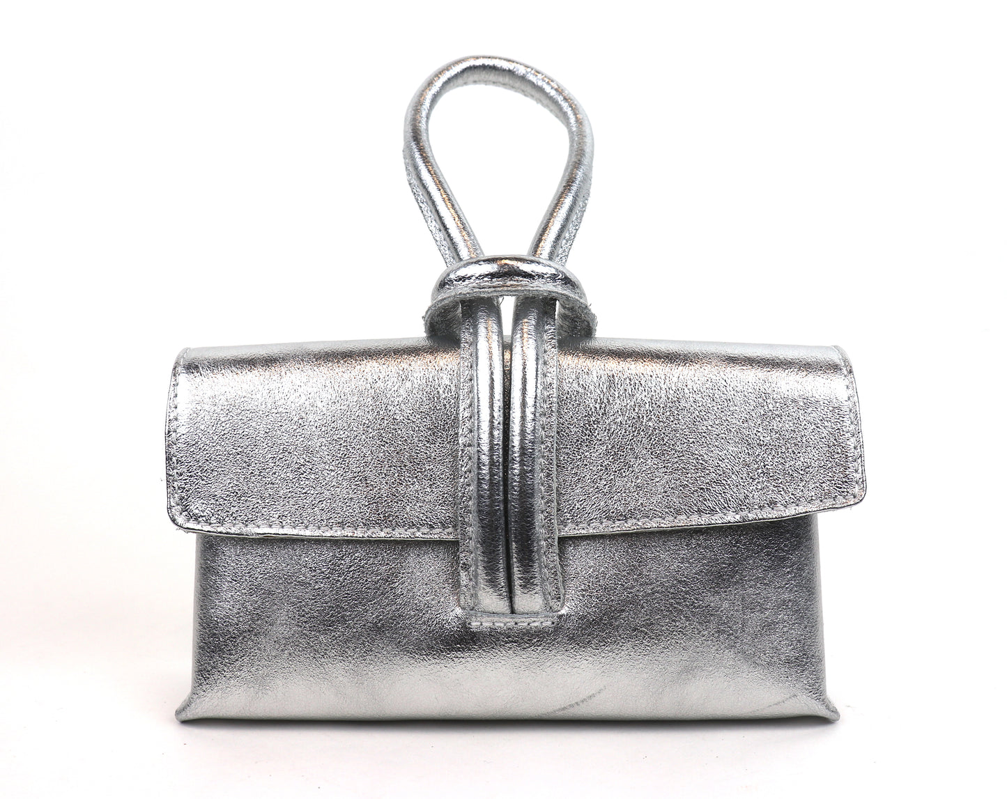 Rose Italian Leather Handbag with Detachable Straps SILVER
