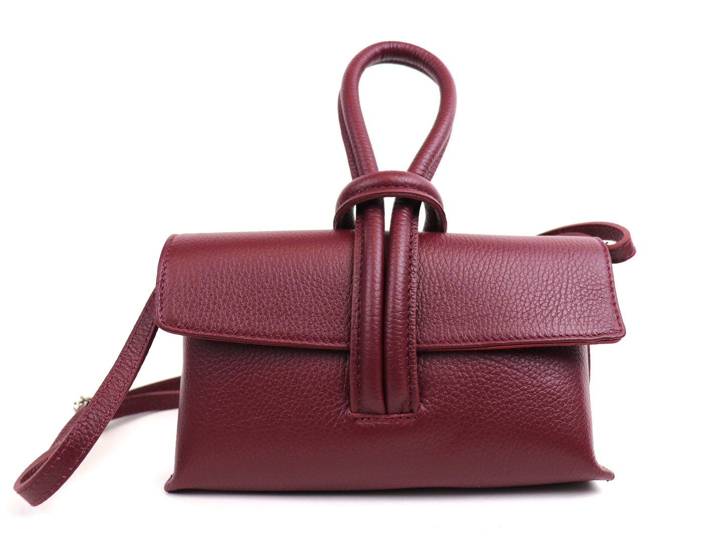 Rose Italian Leather Handbag with Detachable Straps BURGUNDY