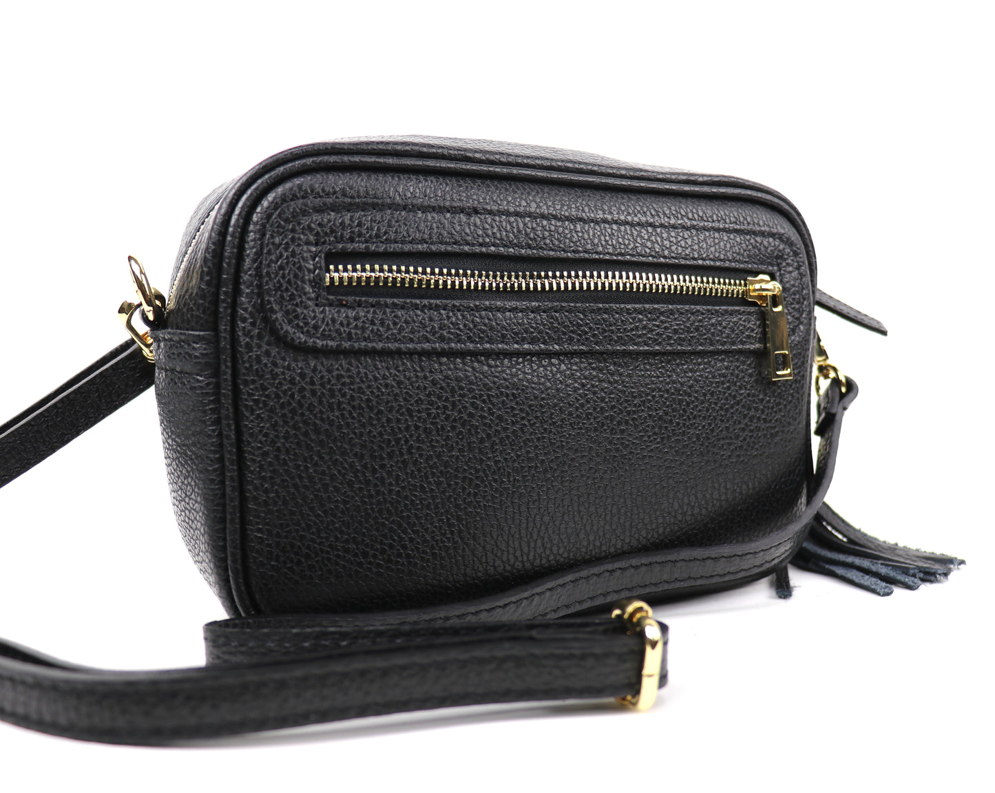Back view of the Leather Leopard print bag, showing the black leather side with a zip pocket.
