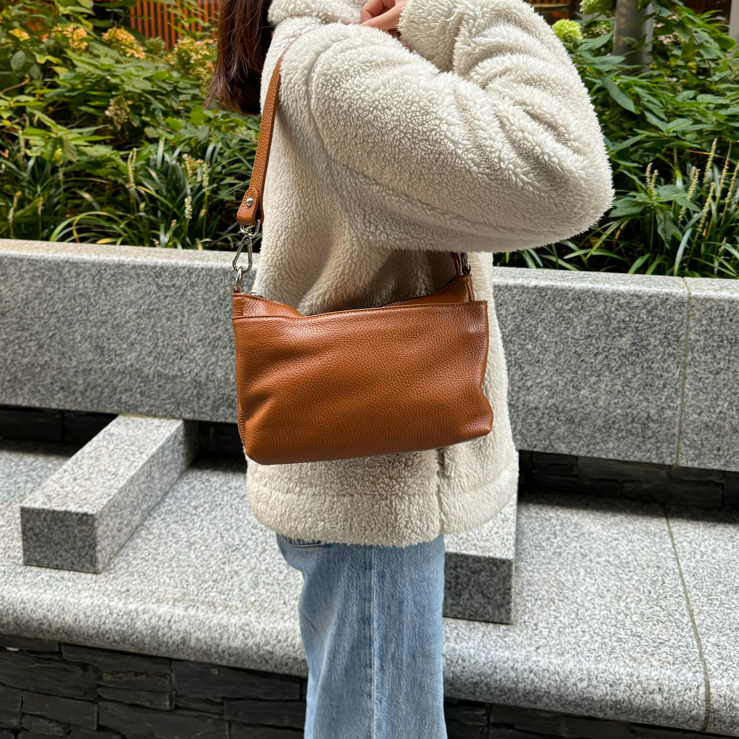 Three Zip Genuine Italian Leather Shoulder/Crossbody Bag - Lussoinpelle