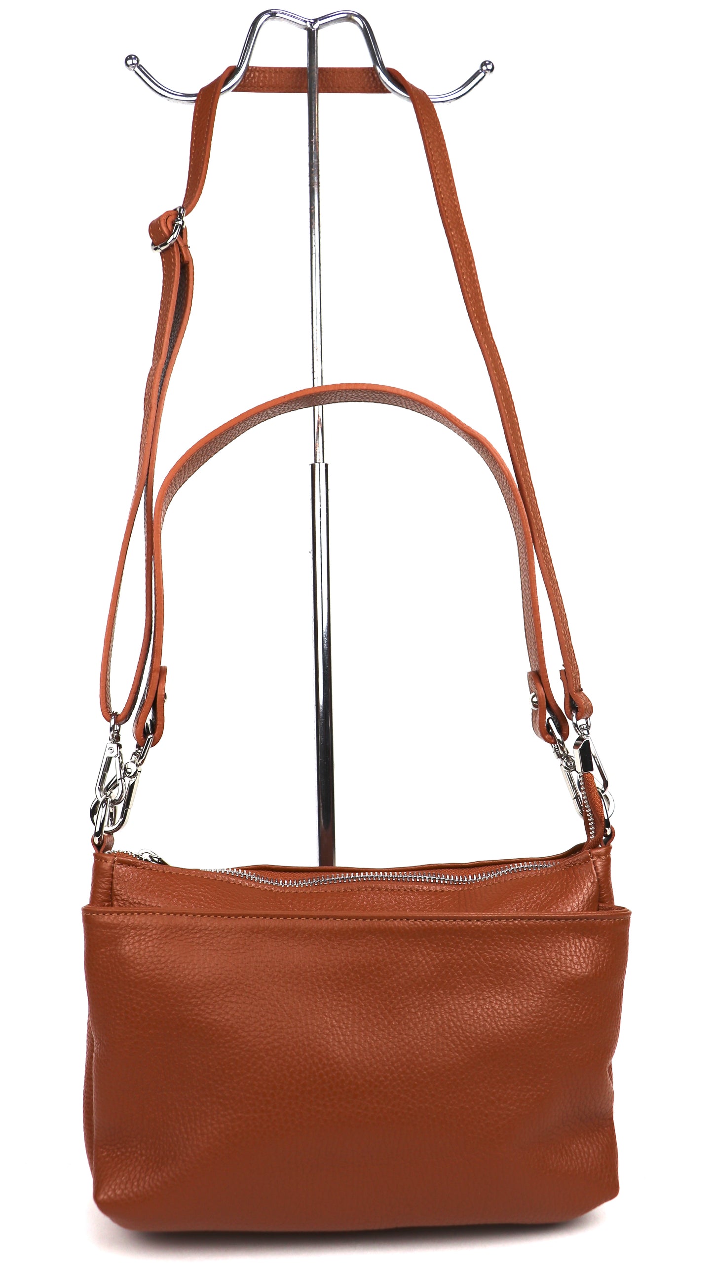 Three Zip Genuine Italian Leather Shoulder/Crossbody Bag - Lussoinpelle