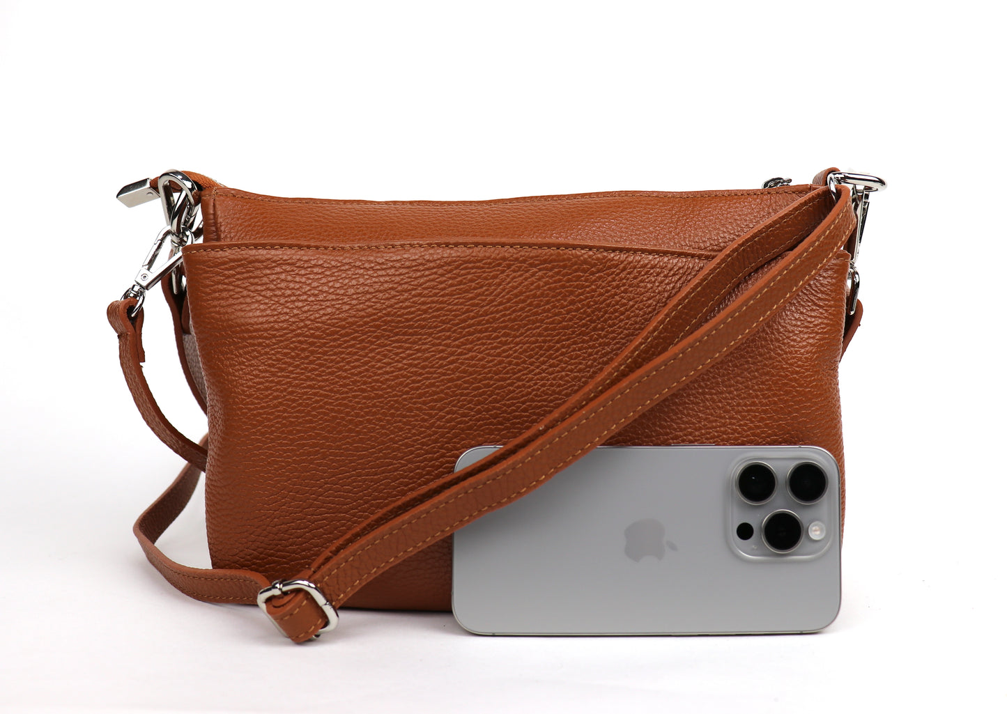 Three Zip Genuine Italian Leather Shoulder/Crossbody Bag - Lussoinpelle