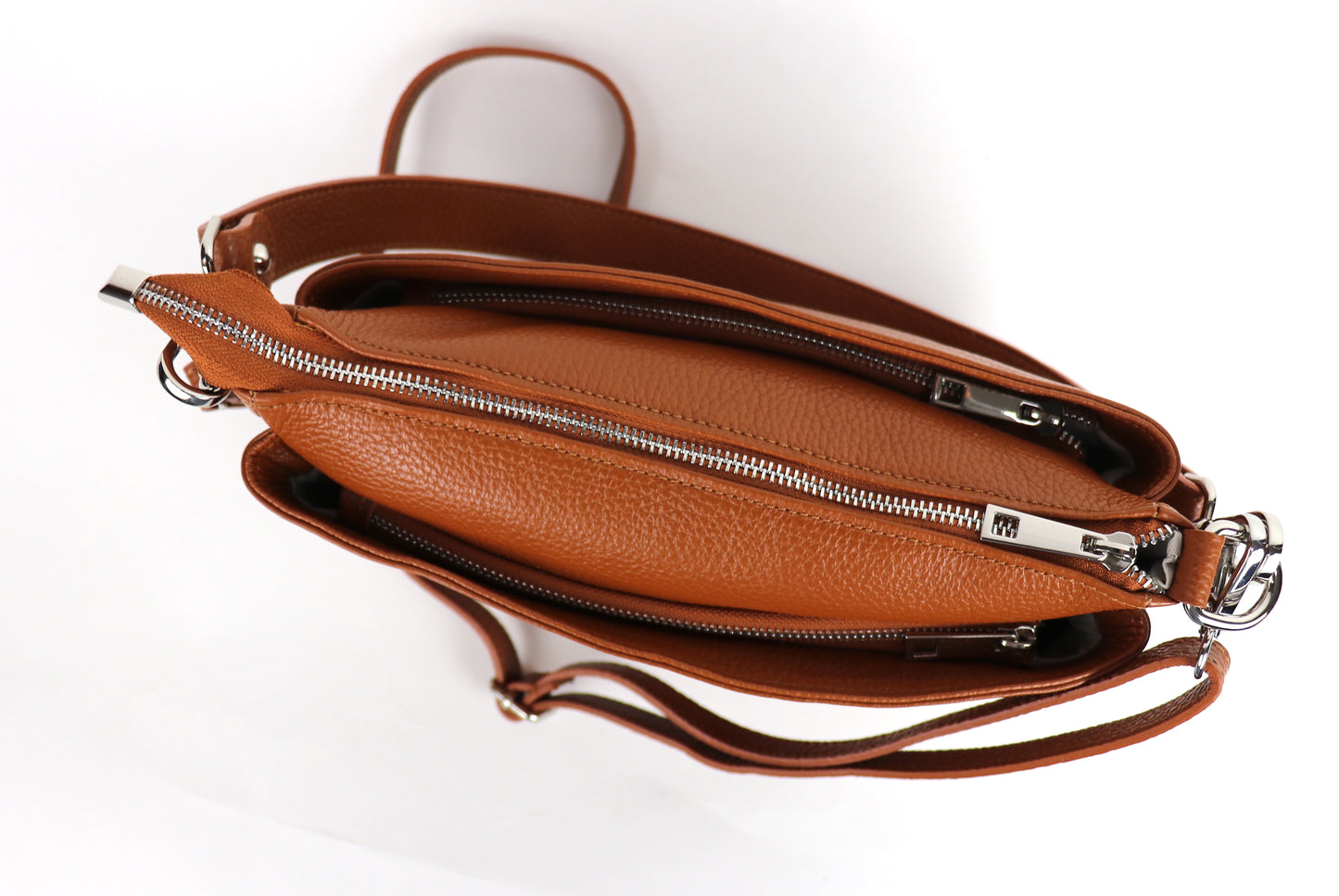 Three Zip Genuine Italian Leather Shoulder/Crossbody Bag - Lussoinpelle