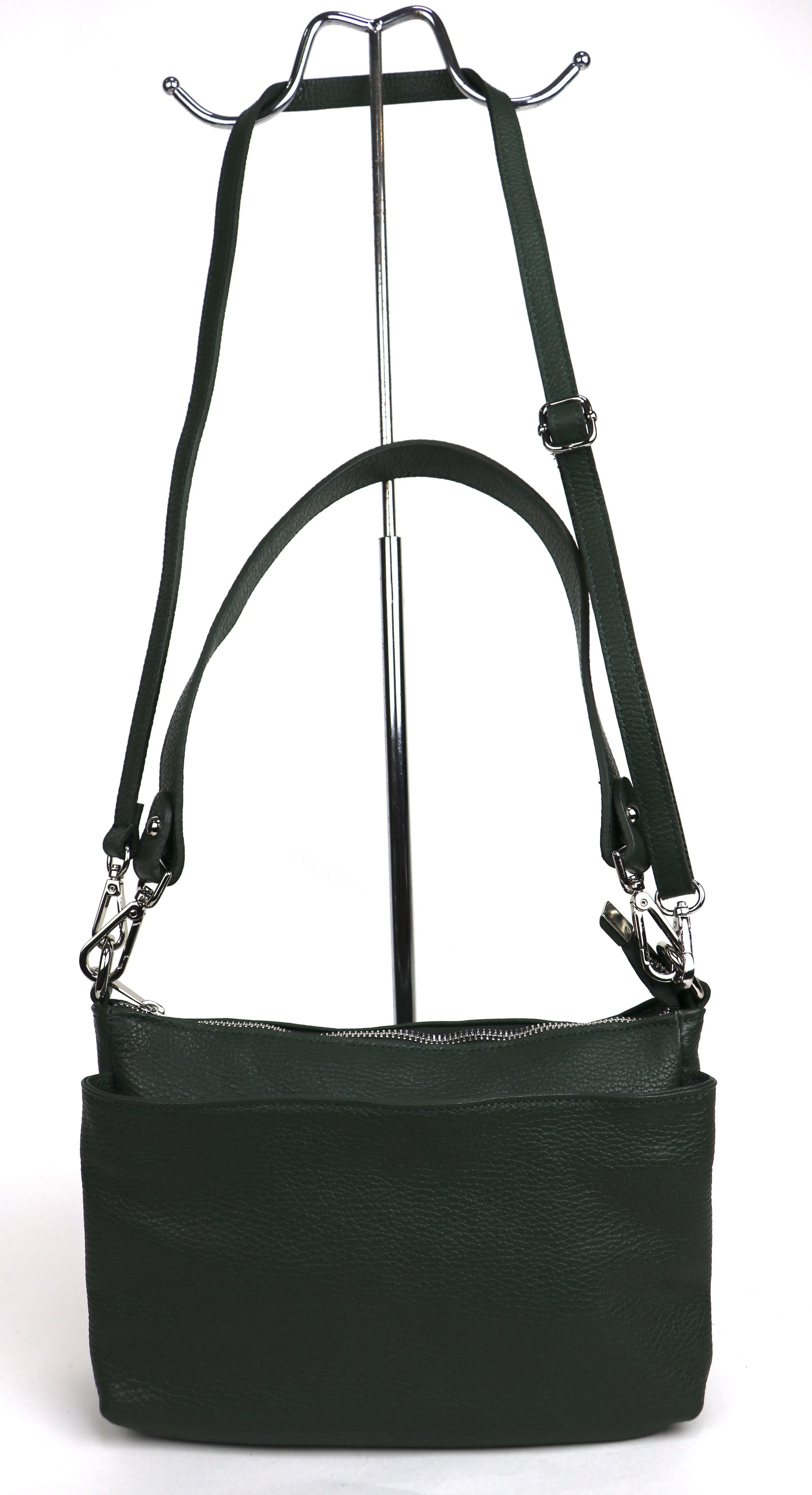 Three Zip Genuine Italian Leather Shoulder/Crossbody Bag - Lussoinpelle Chocolate Crossbody bags